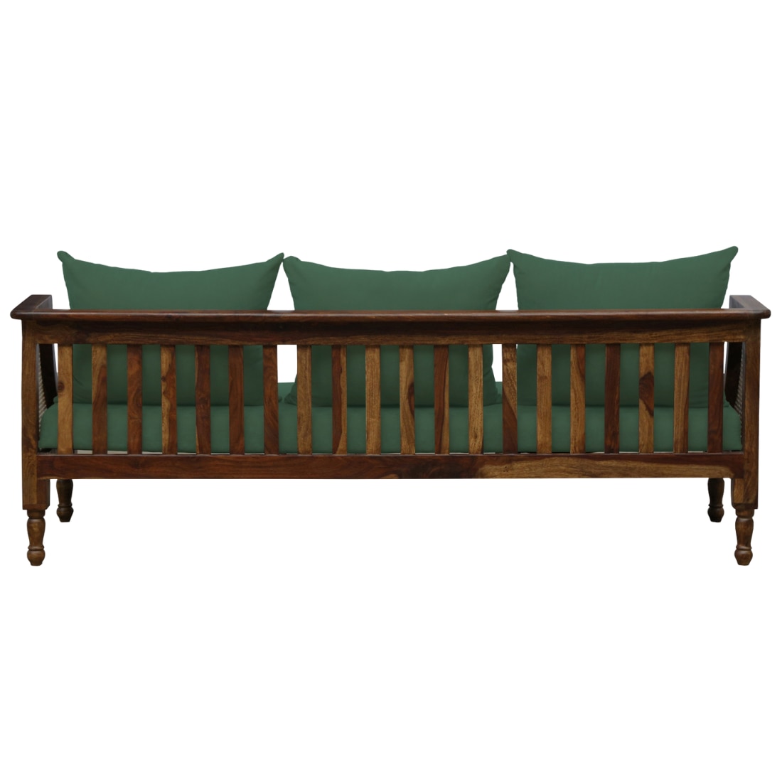 Linton 3+1+1 Seater Wooden Sofa in Green Fabric