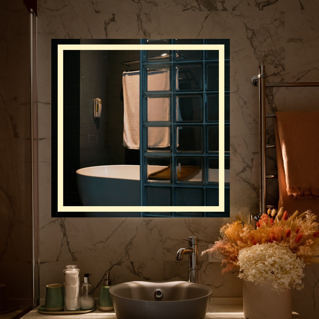 Square LED Mirror  Illuminated  Mirror with Light Border