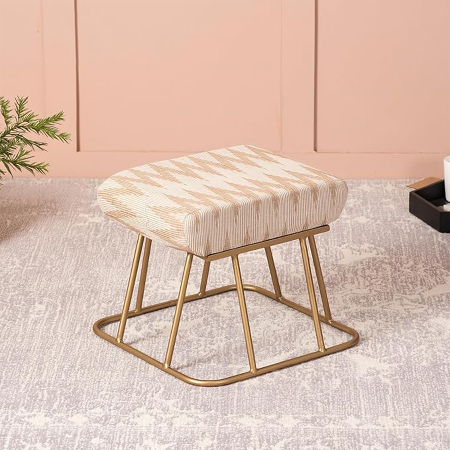 Crest Jacquard Metallic Stool in Beige Color Set of 2 - Nestroots