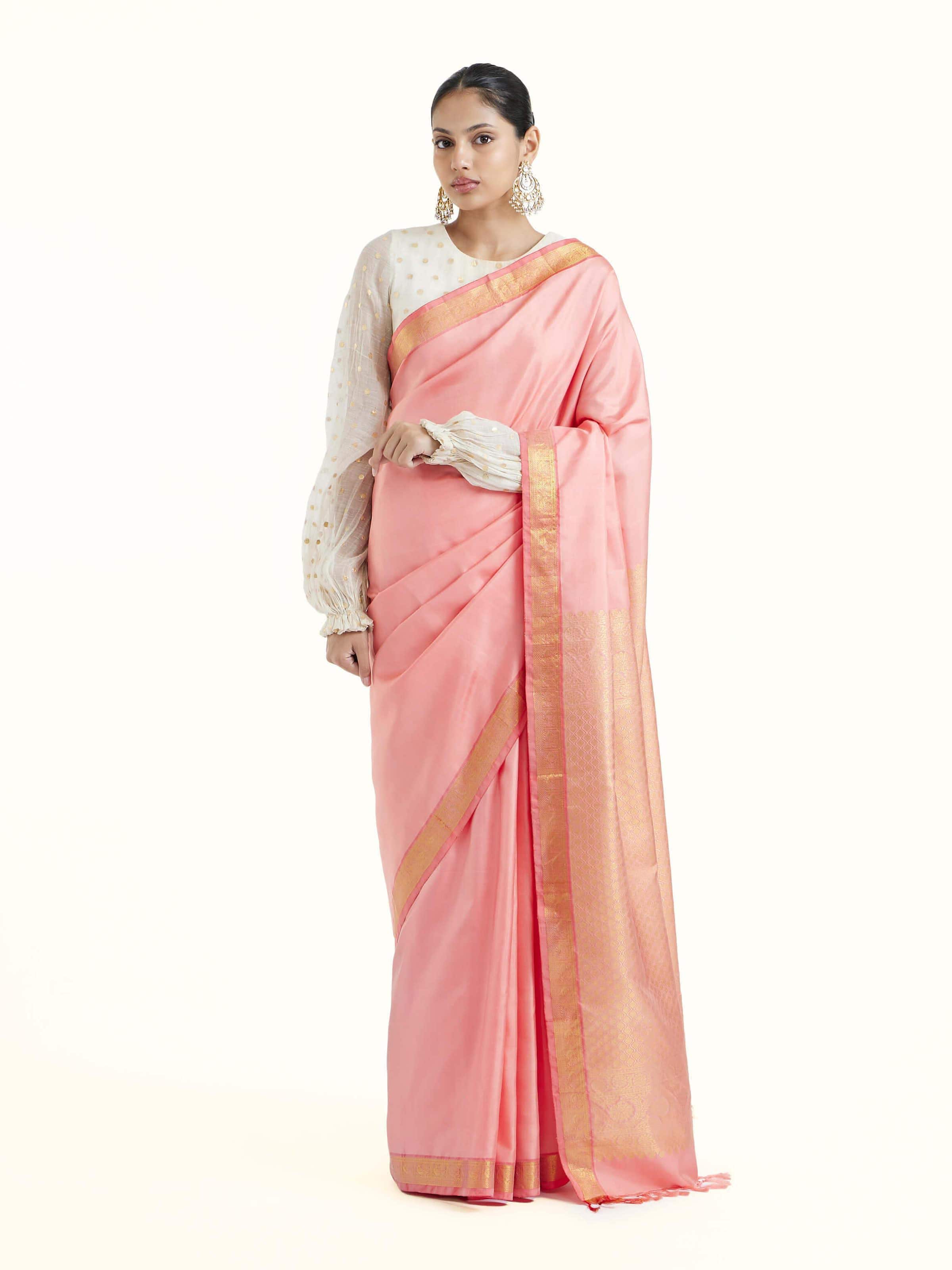 Peach Silk Dharmavaram Saree