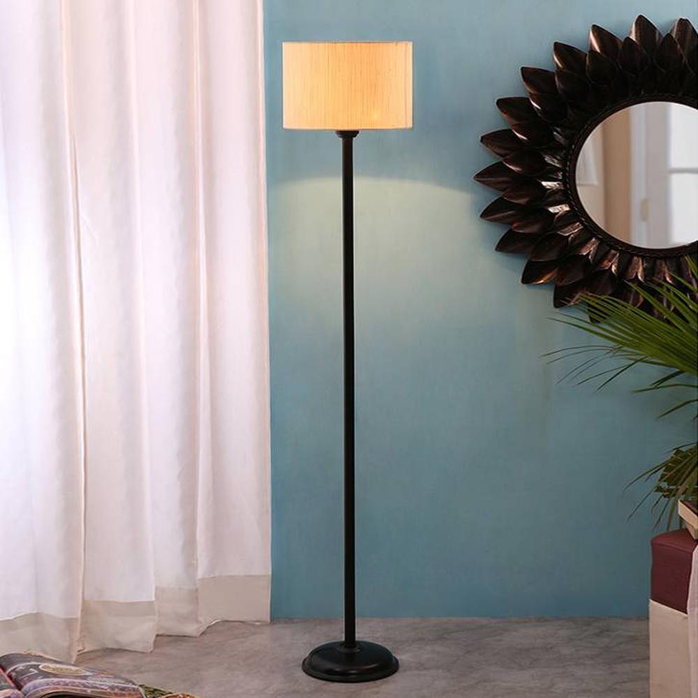 Frasier Black Cotton Shade Floor Lamp