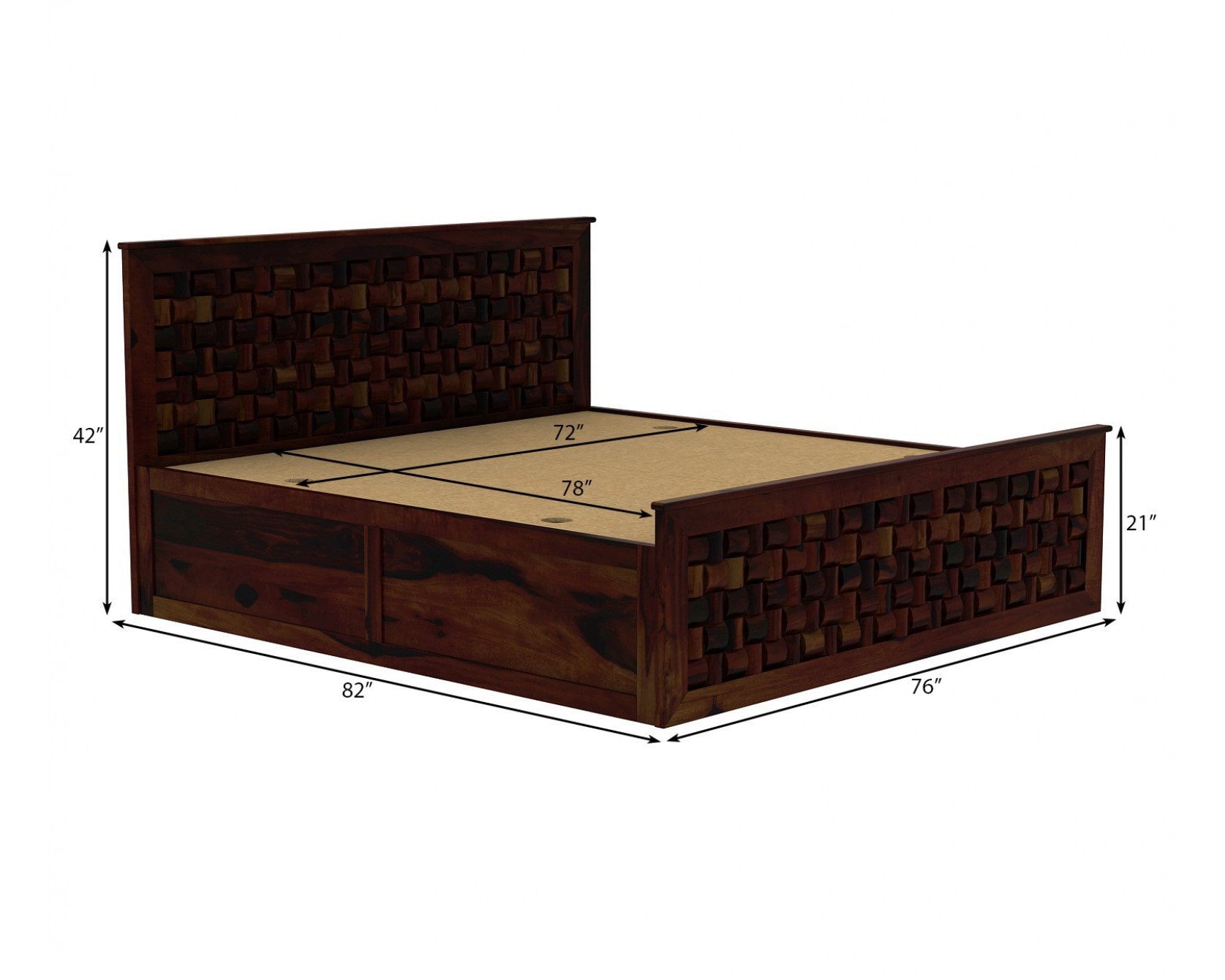 Moglis Solid Wood King  Size Bed With Box Storage Bed Walnut In Finish
