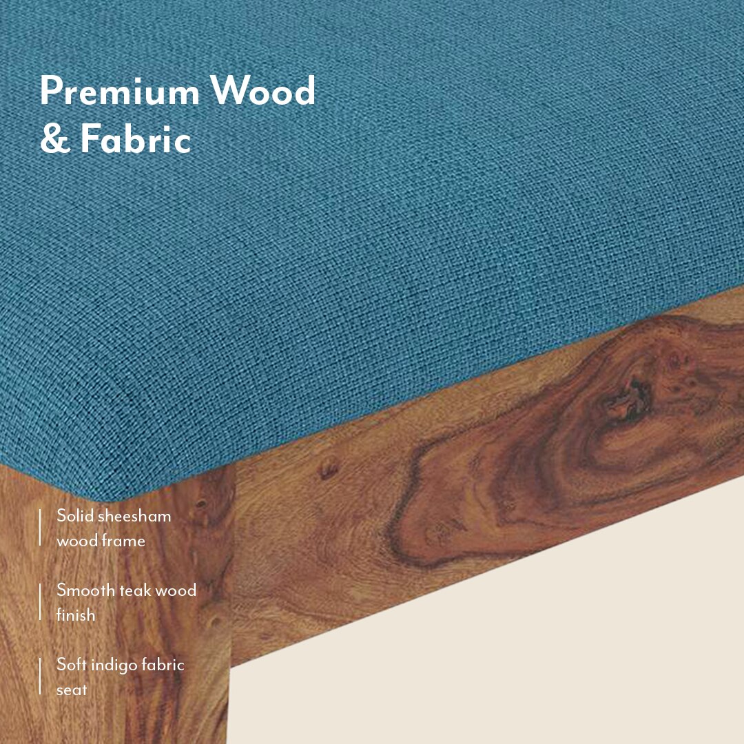 Diego Dining Chair In Teak, Fabric Midnight Indigo Blue