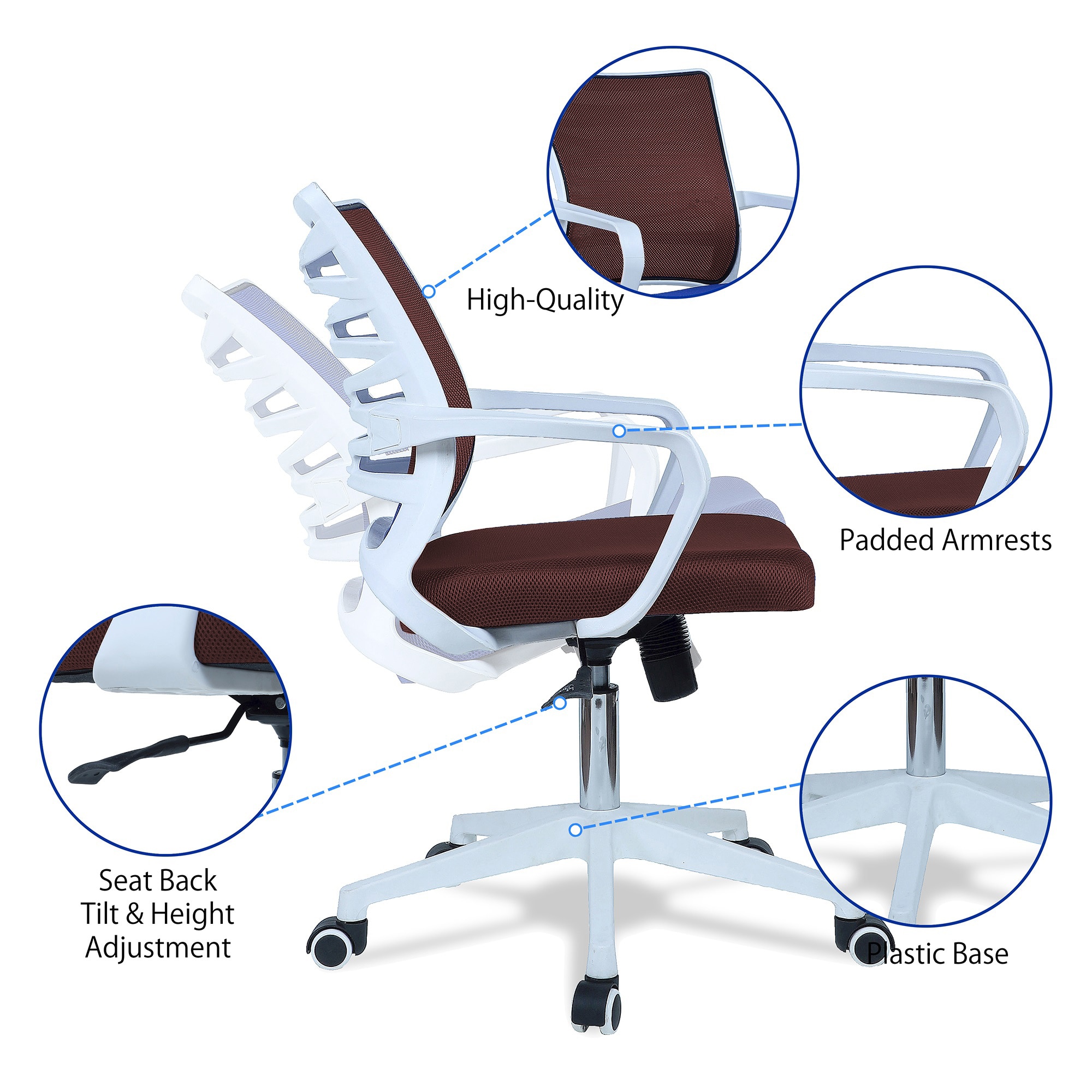 Iinea Mid Back Ergonomic Chair in Brown Colour