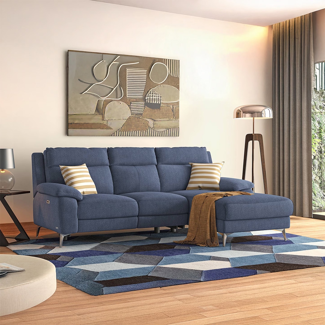 Emila Right Aligned Three Seater Sectional Recliner in Blue Colour