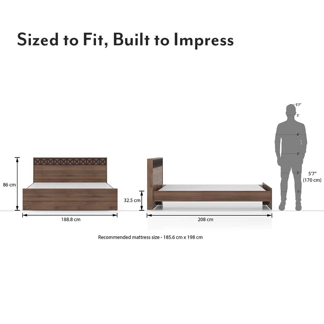 Macy Engineered Wood King Size Non Storage Bed In Classic Walnut Finish