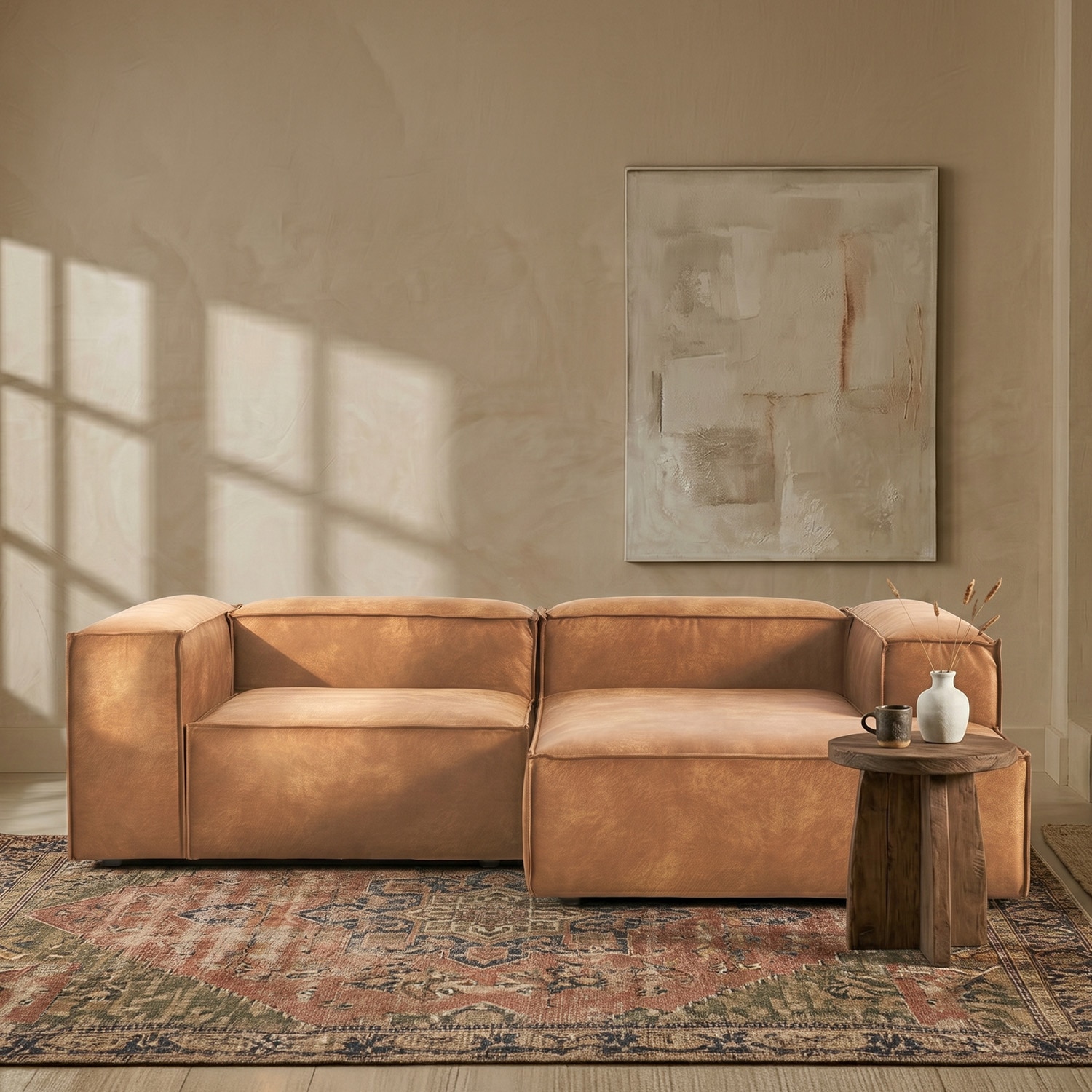 Elegantedge Wood Left Aligned 2-Seater With Upholstery Non Storage Sofa In Brown Colour - Nestroots