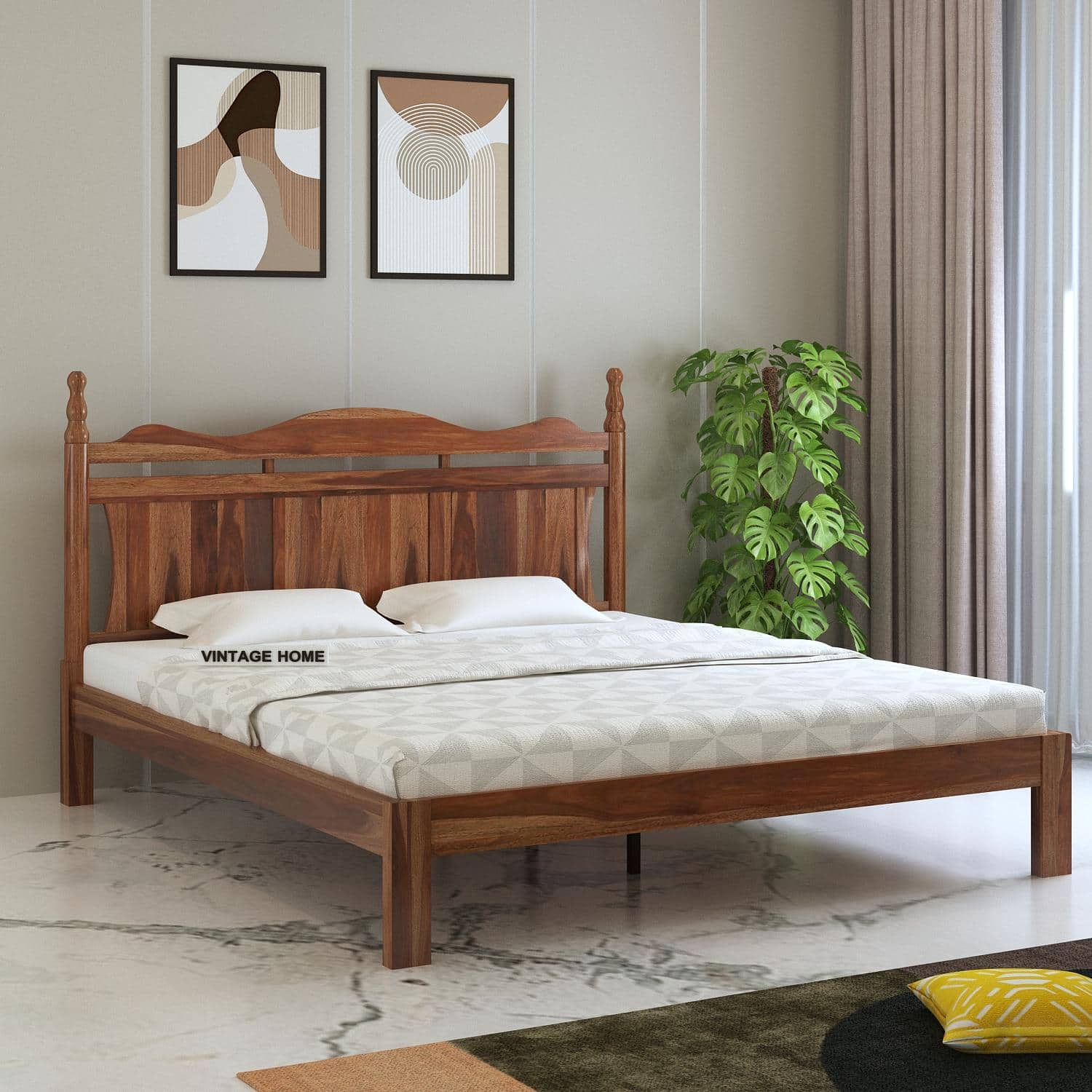 Lavento Solid Wood Queen Size Bed Non Storage In Provincial Teak Finish