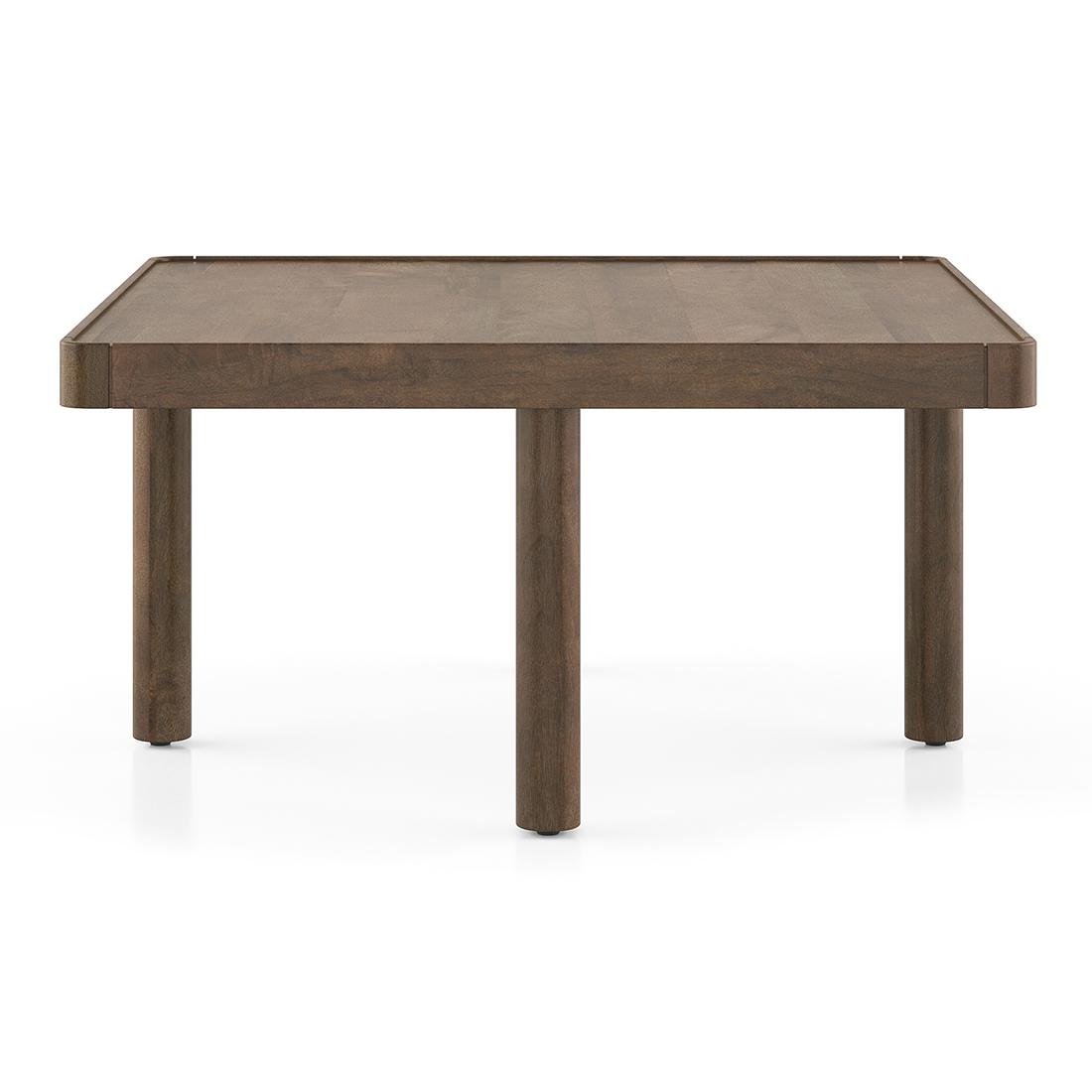 Tetra Square Solid Wood Coffee Table With Seats In Danish Walnut Finish In Olive Colour Fabric