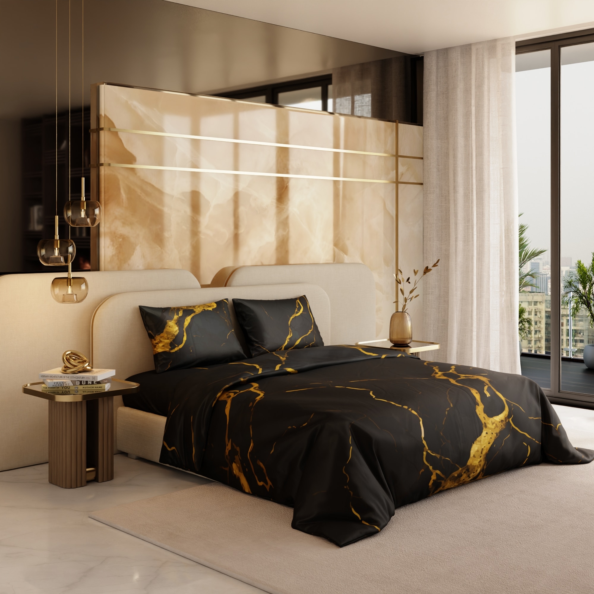 Stoa Paris 300TC UltraSatin King Size Comforter,  Lightweight, Black Gold - Stoa Paris