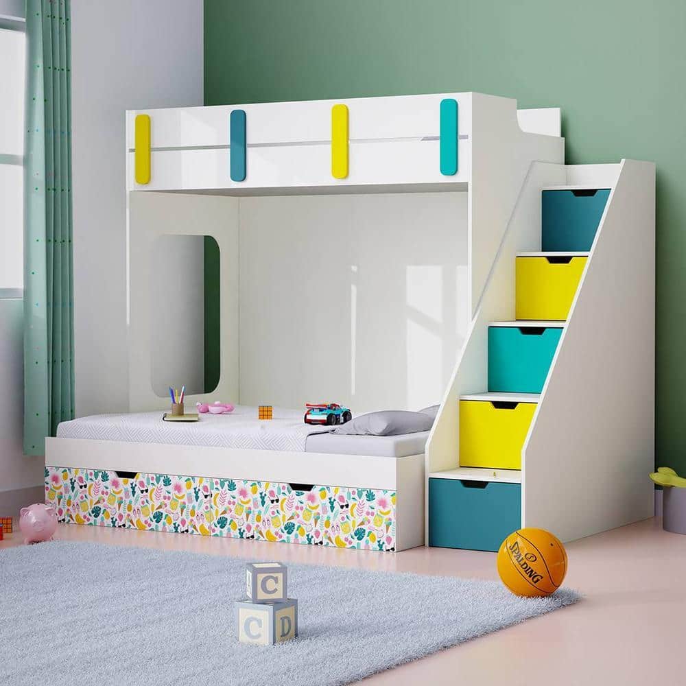 Pattern Dreams Bunk Bed with Storage in White Colour BKBB021