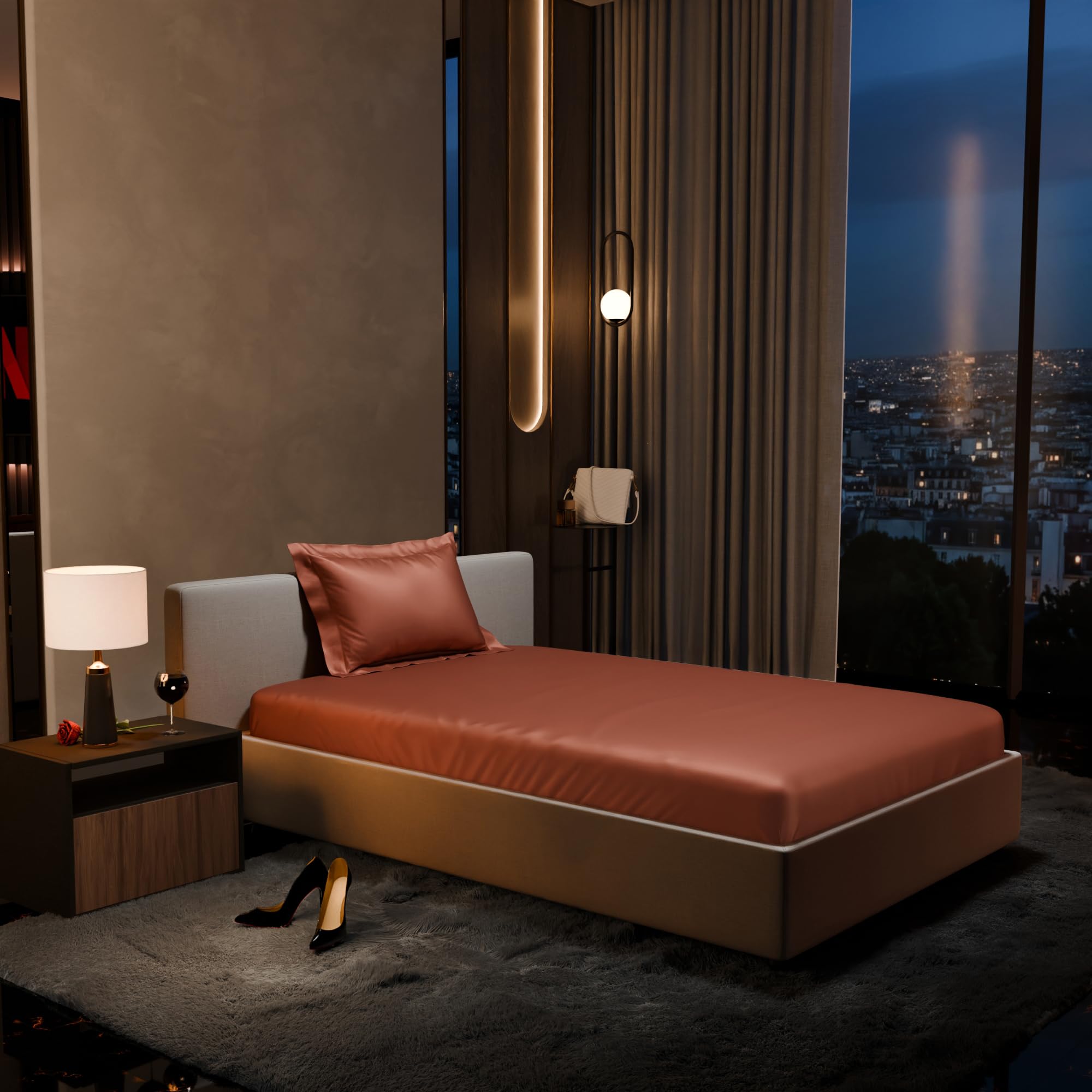 Stoa Paris 300TC UltrSatin Single Bedsheet Set Satin Single Melted Caramel - Stoa Paris