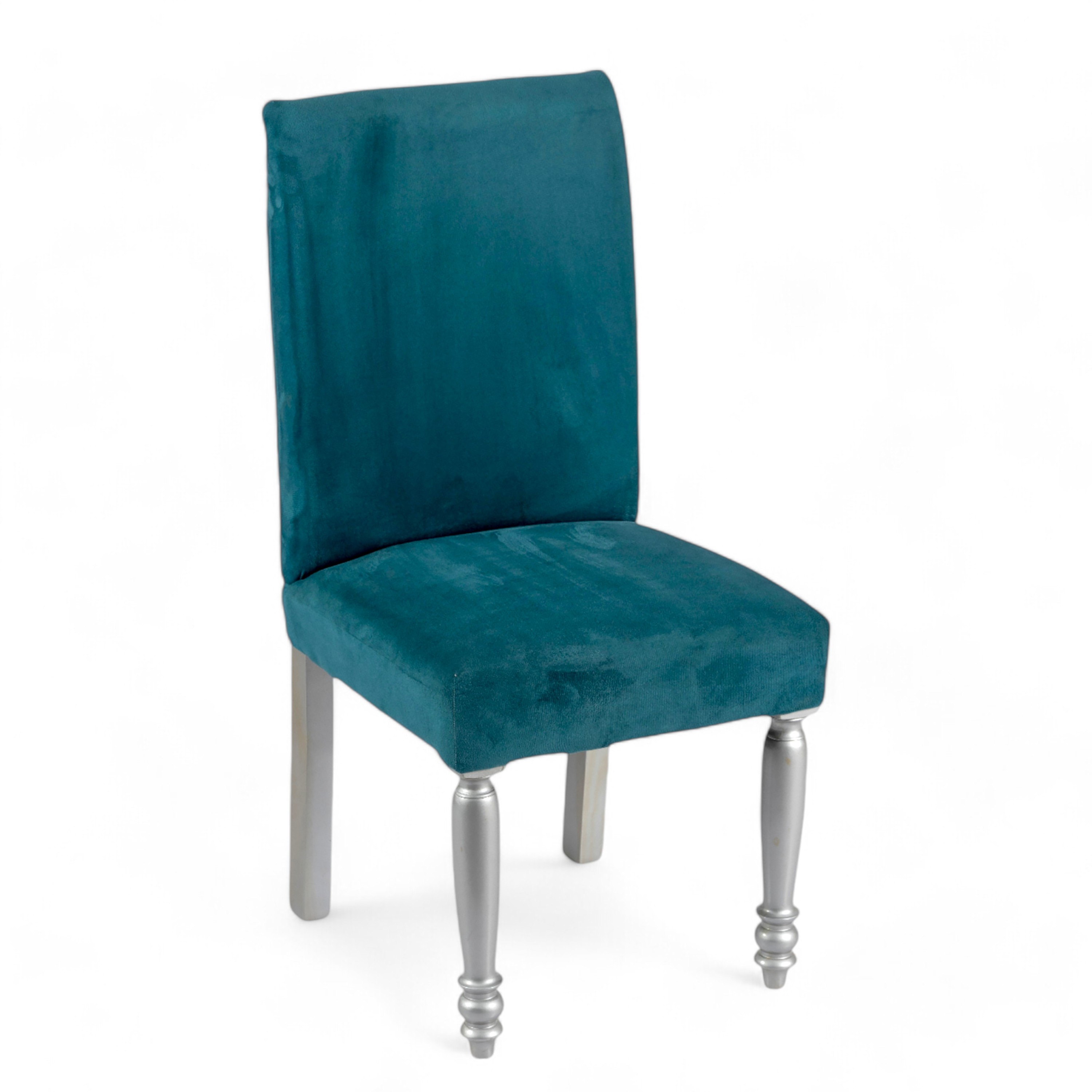 Oliver wood Dining Chair in Turquoise Sea Velvet Upholstery with SILVER FINISH