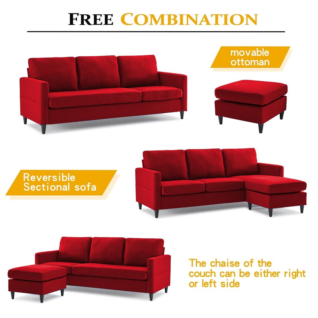 Monznij Sectional Fabric Sofa - Red