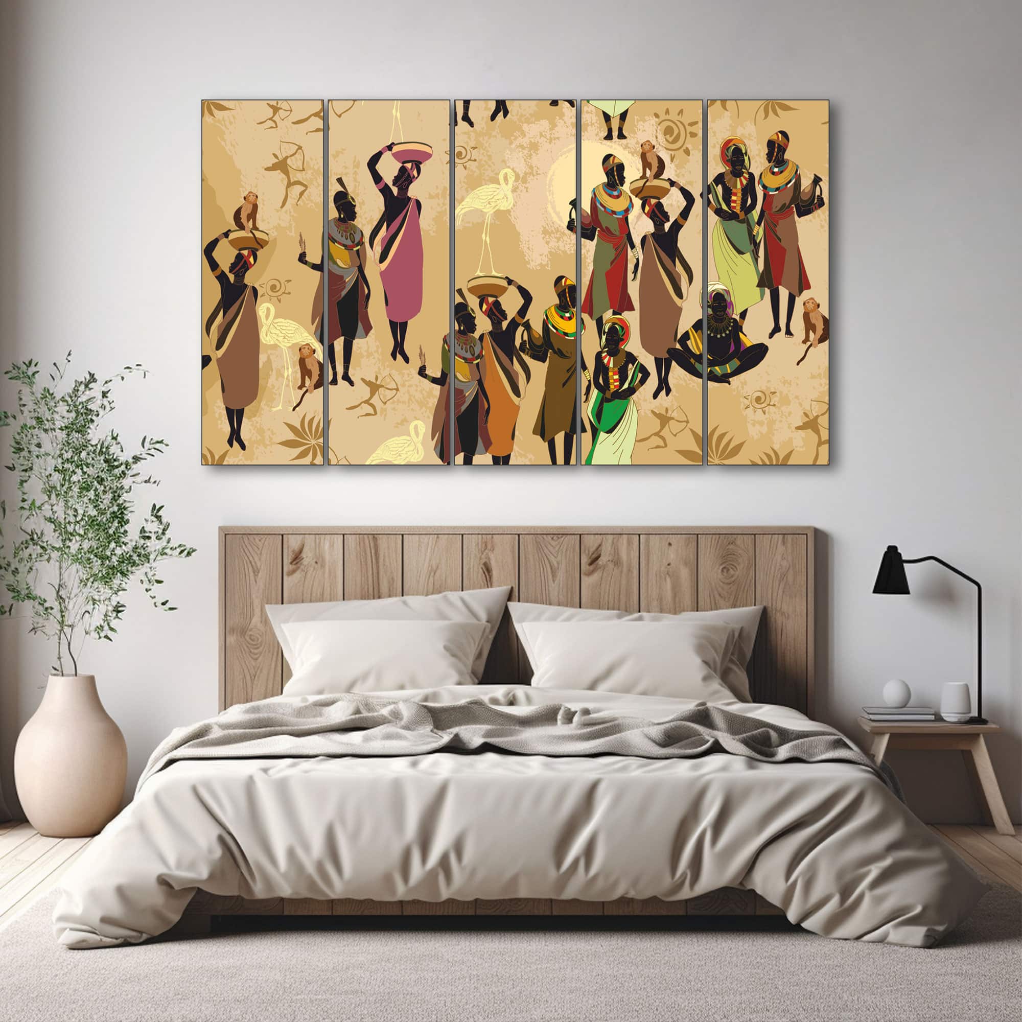 The Castle Decor African Women Silhouette Wall Art Wooden Framed Digital Painting 27x48 Inch - The Castle Decor