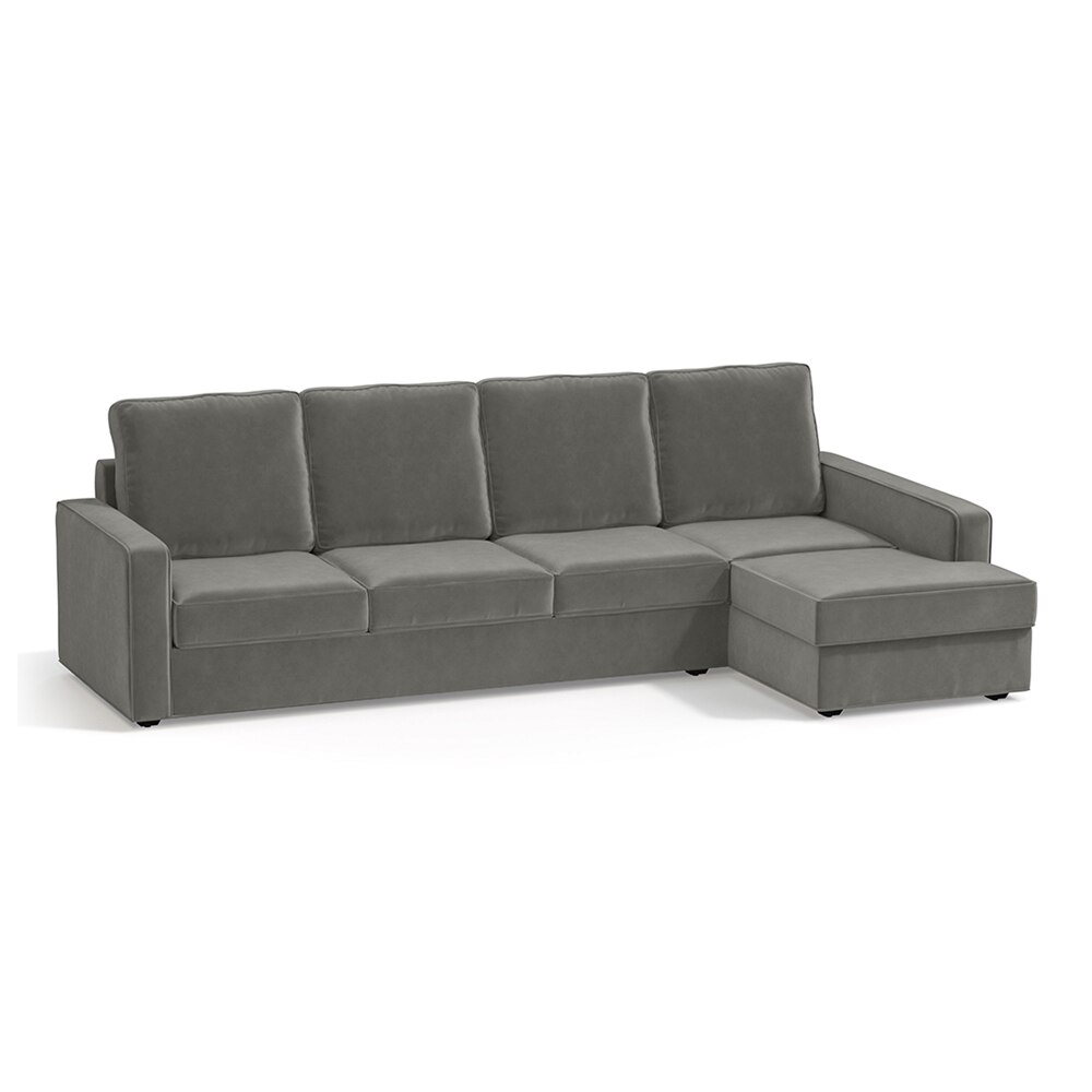 Apollo Sofa (Colour : Ash Grey Velvet, Cushion : Soft, Back Type : High Back, Seating Capacity : Right Aligned 3 Seater + Right Aligned Chaise)