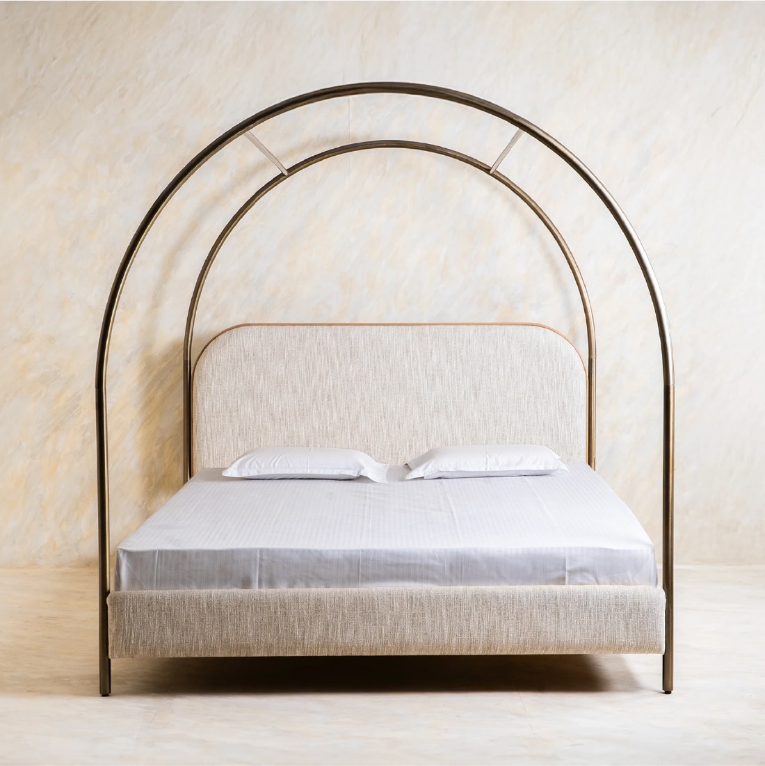 Solace Solid Wood King Canopy Bed in Gold Colour - Orange Tree