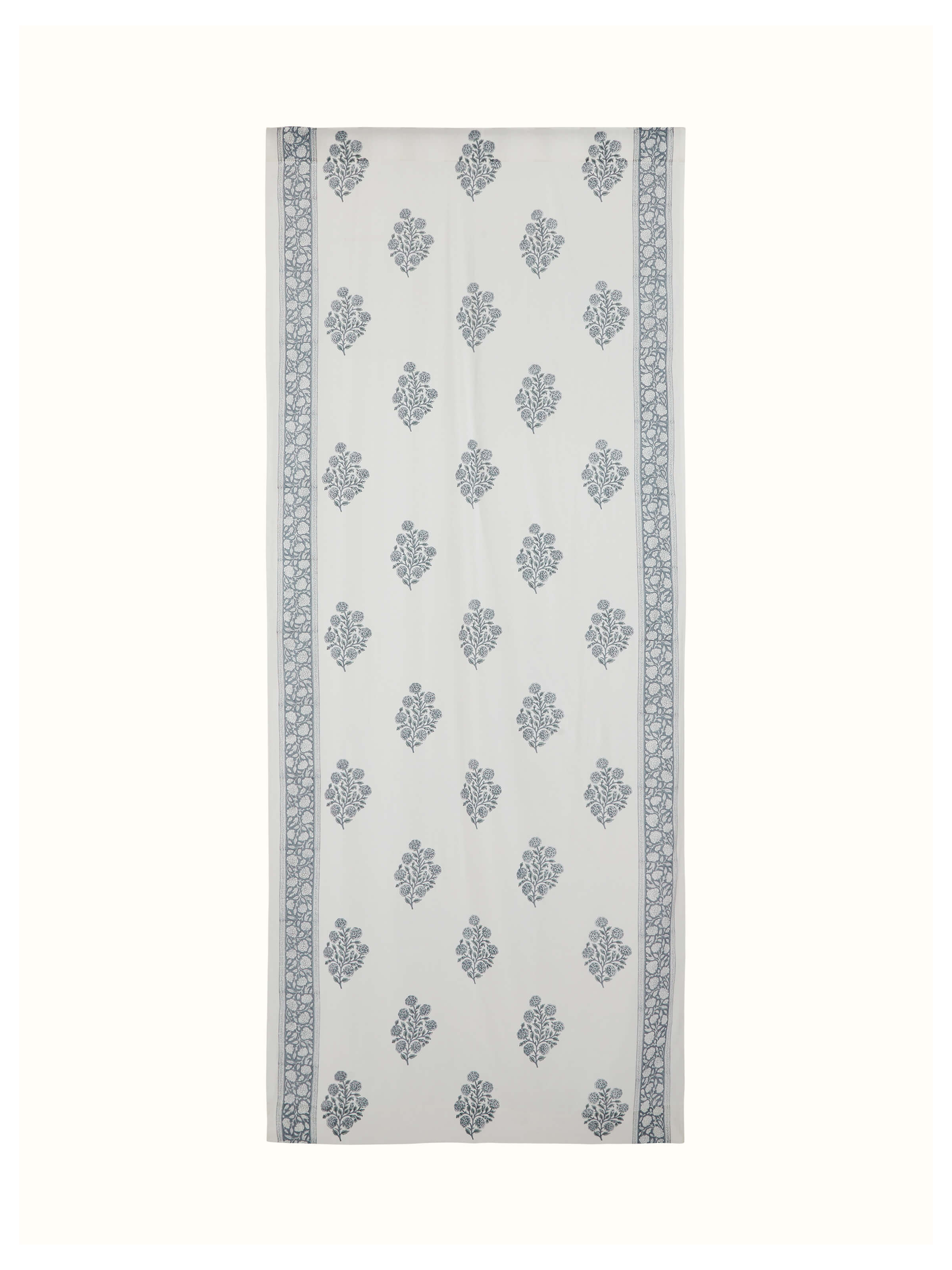 Full view of Saha Grey Floral Sanganeri Block Printed Sheer Curtain in 9 ft length, showing translucent cotton texture and floral patterns.