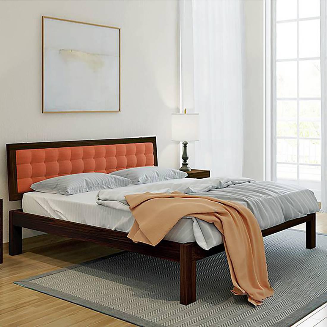 Florence Bed Solid Wood Queen Size Bed In Mahogany Finish & Lava Colour