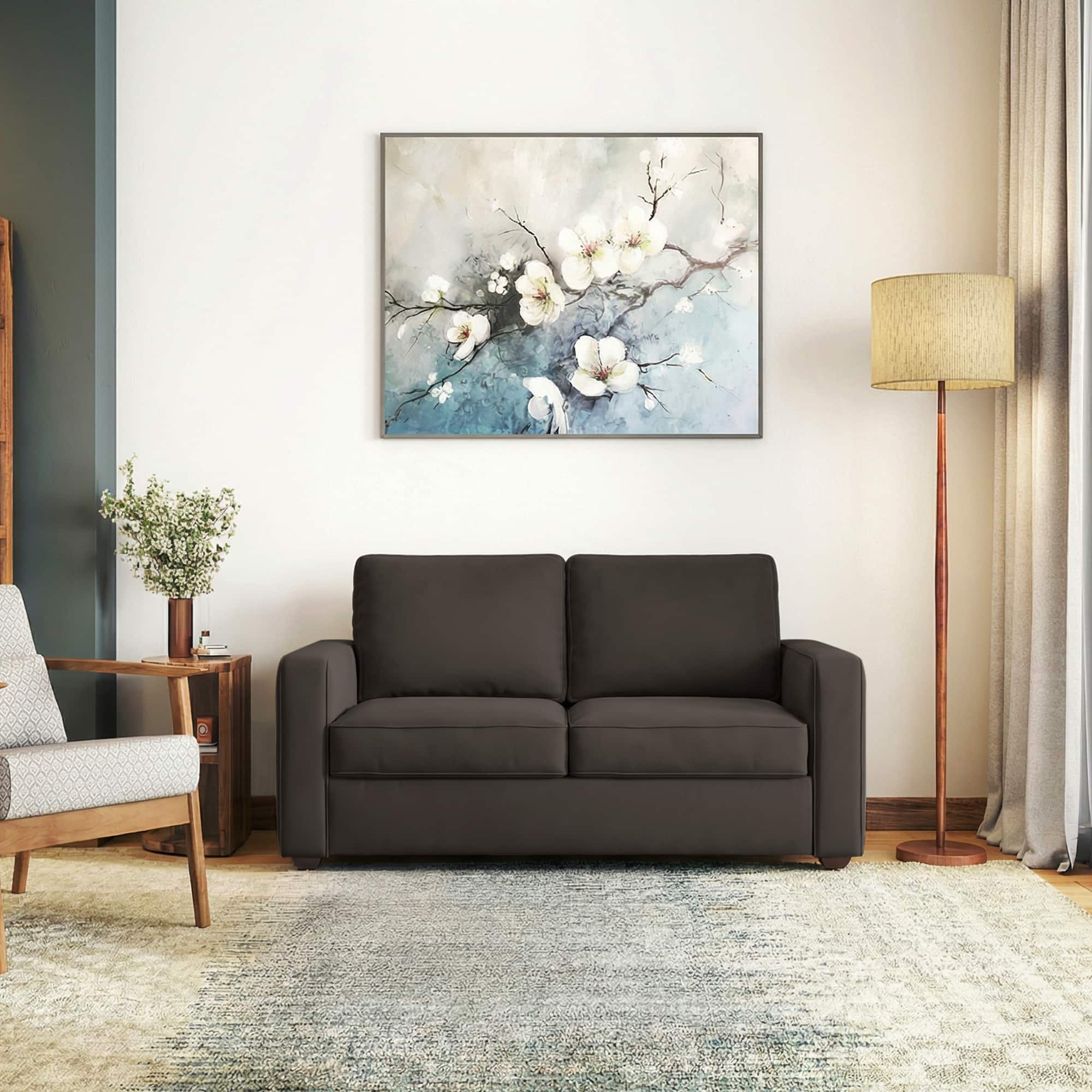 Apollo High Back 2 Seater Fabric Sofa In Stone Grey Velvet Colour