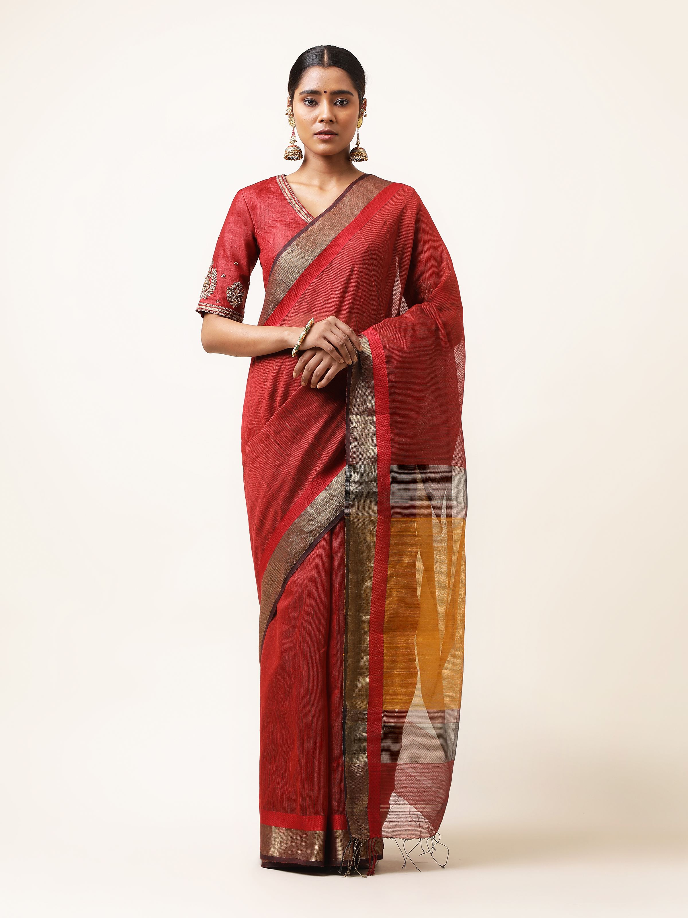 Red Cotton Silk Maheshwari Saree