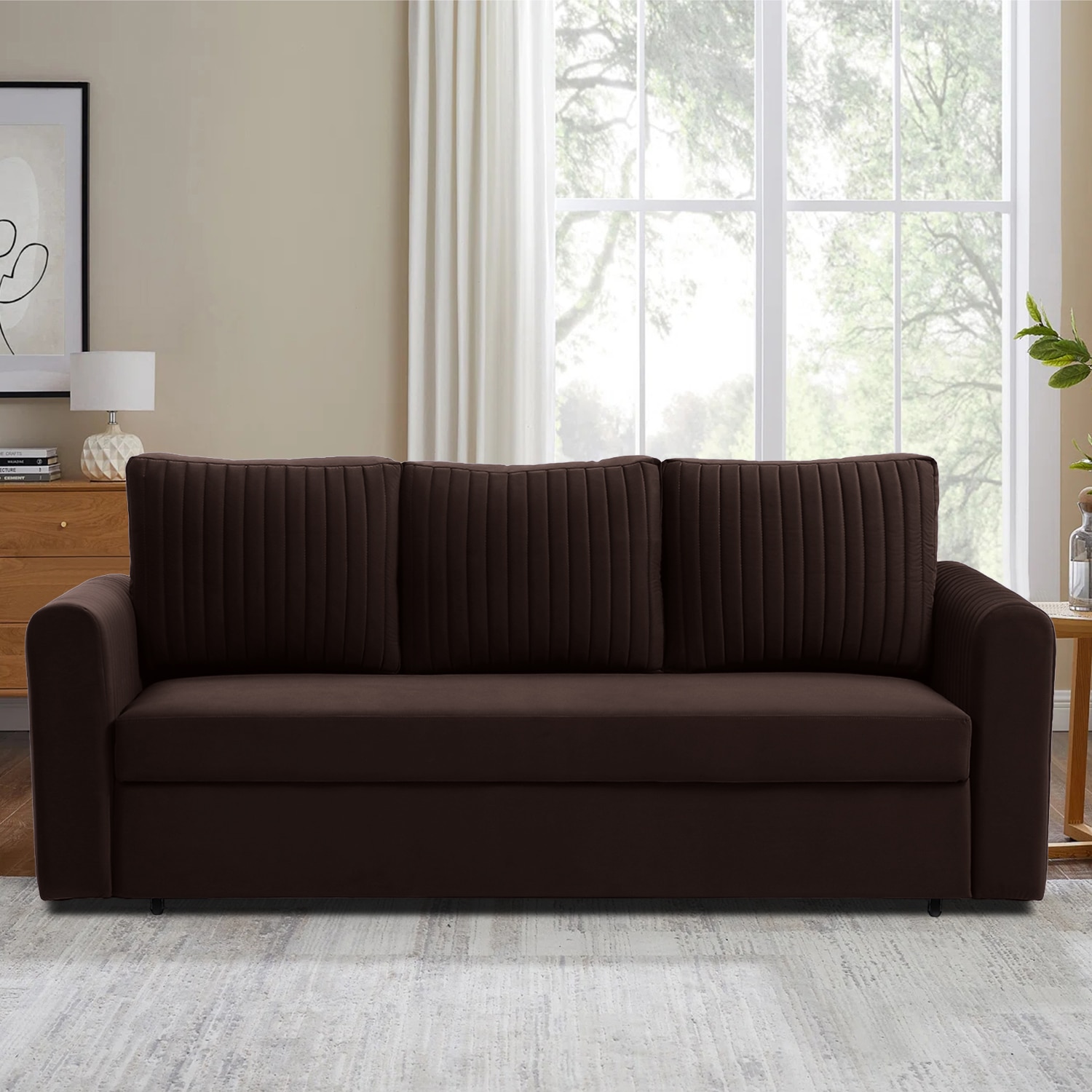 Melano 3 Seater Pull Out Sofa cum Bed  in Brown Colour