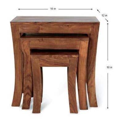 Avalon Solid Wood Set of 3 Stool in Teak Finish