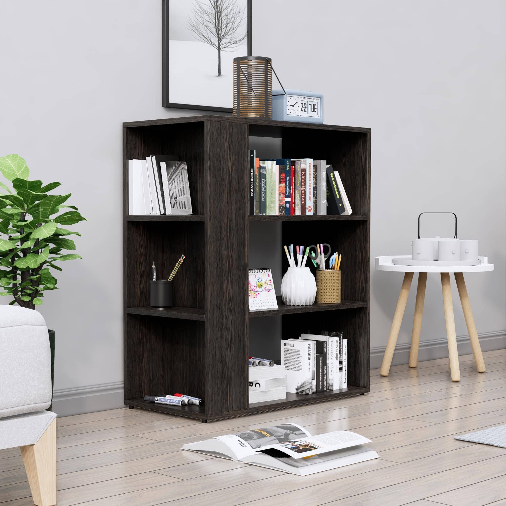 Hexa Engineered Wood Bookshelf Multipurpose Storage Rack in Flower Wenge Colour - HexaRed