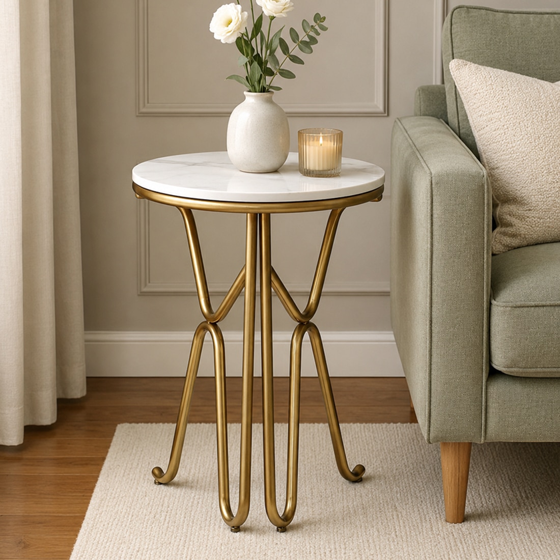 Metalia White Porcelain Top End Table Gold Finish - Bhavya Exports