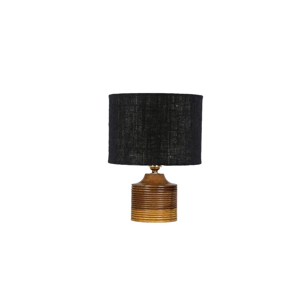 Cinderella Black Jute Table Lamp with Natural Wood Base
