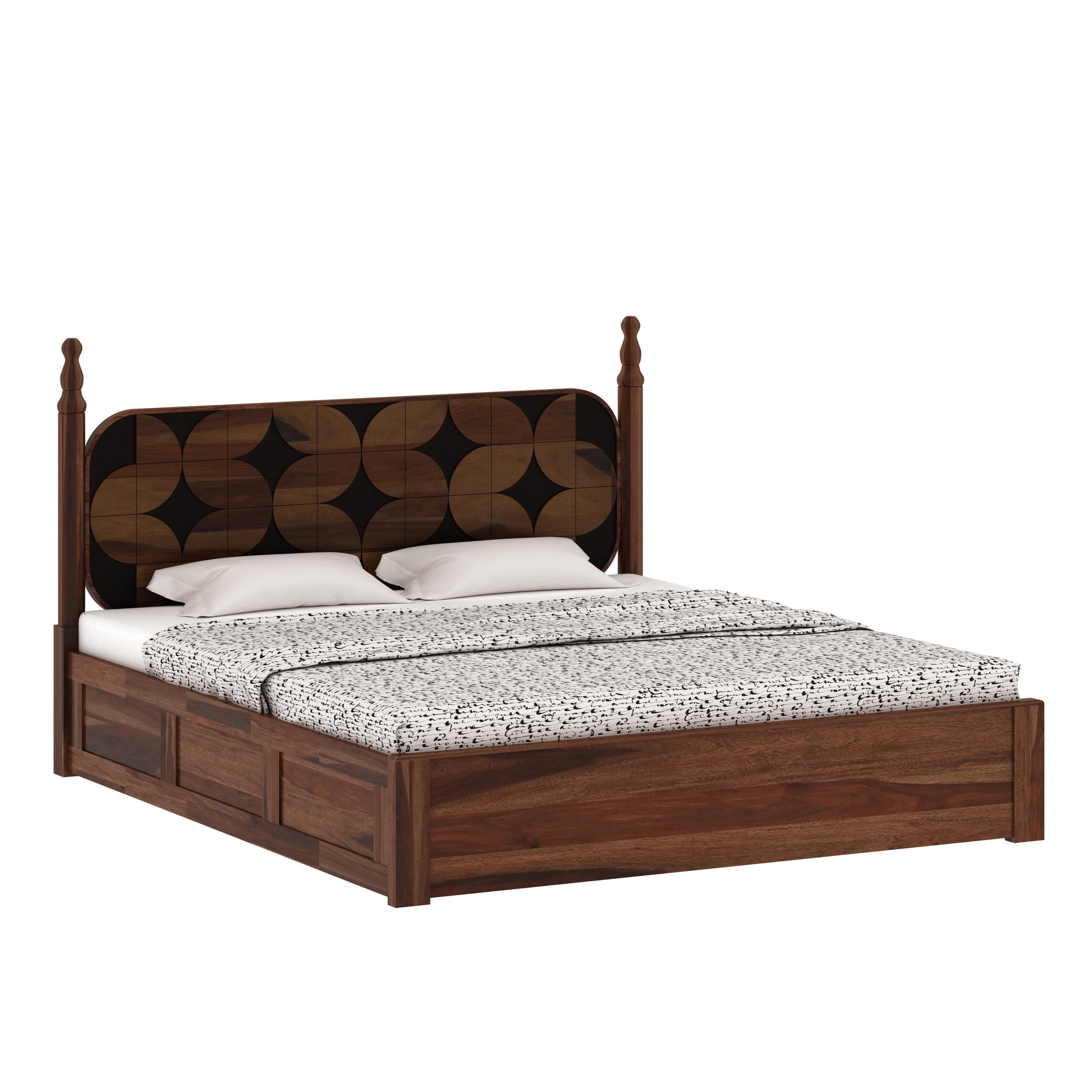 Rustic Sheesham Wood King Size Bed With Box Storage In Provincial Teak Finish