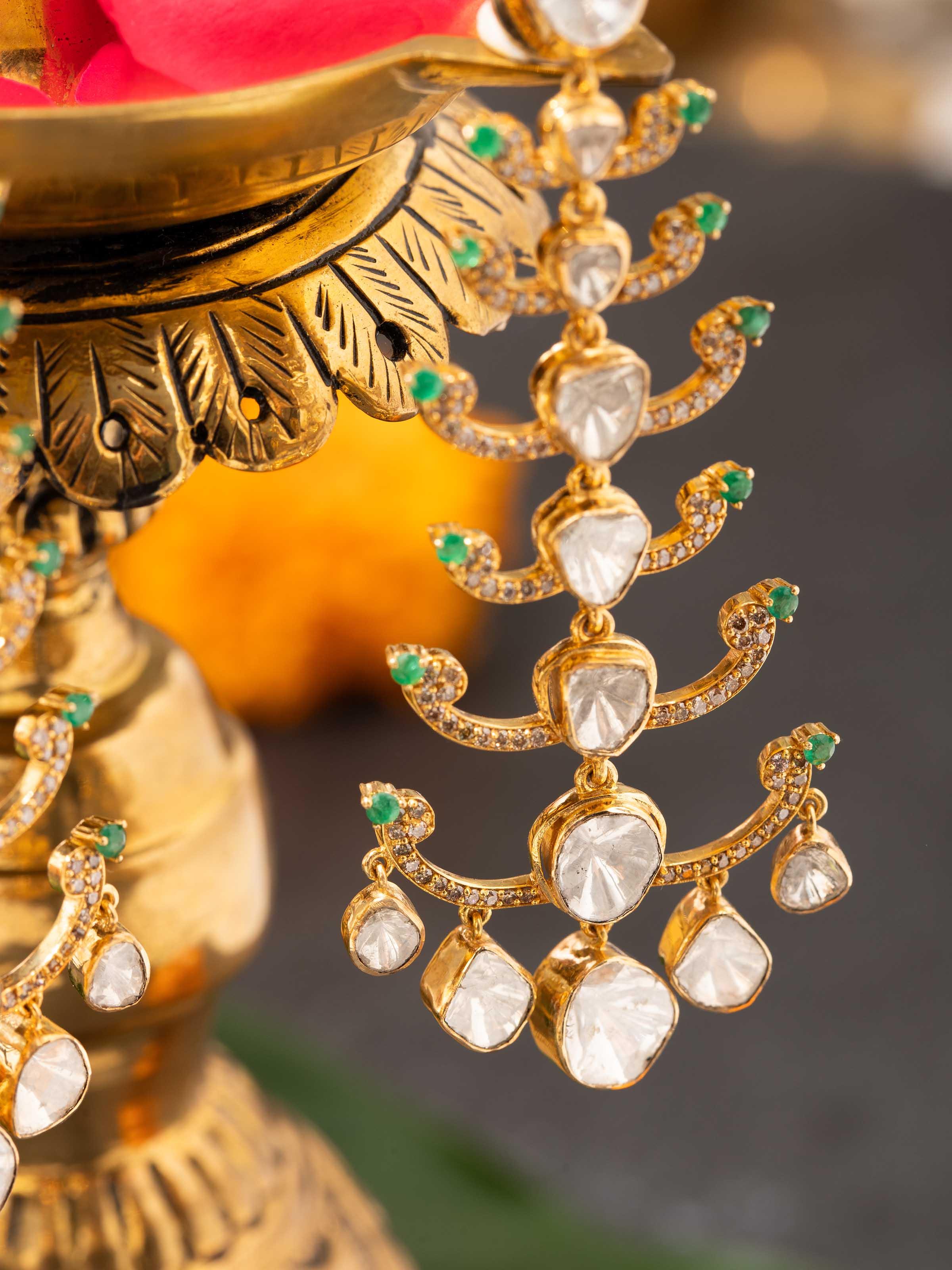 Dank Polki 14 Karat Gold Drop Earrings