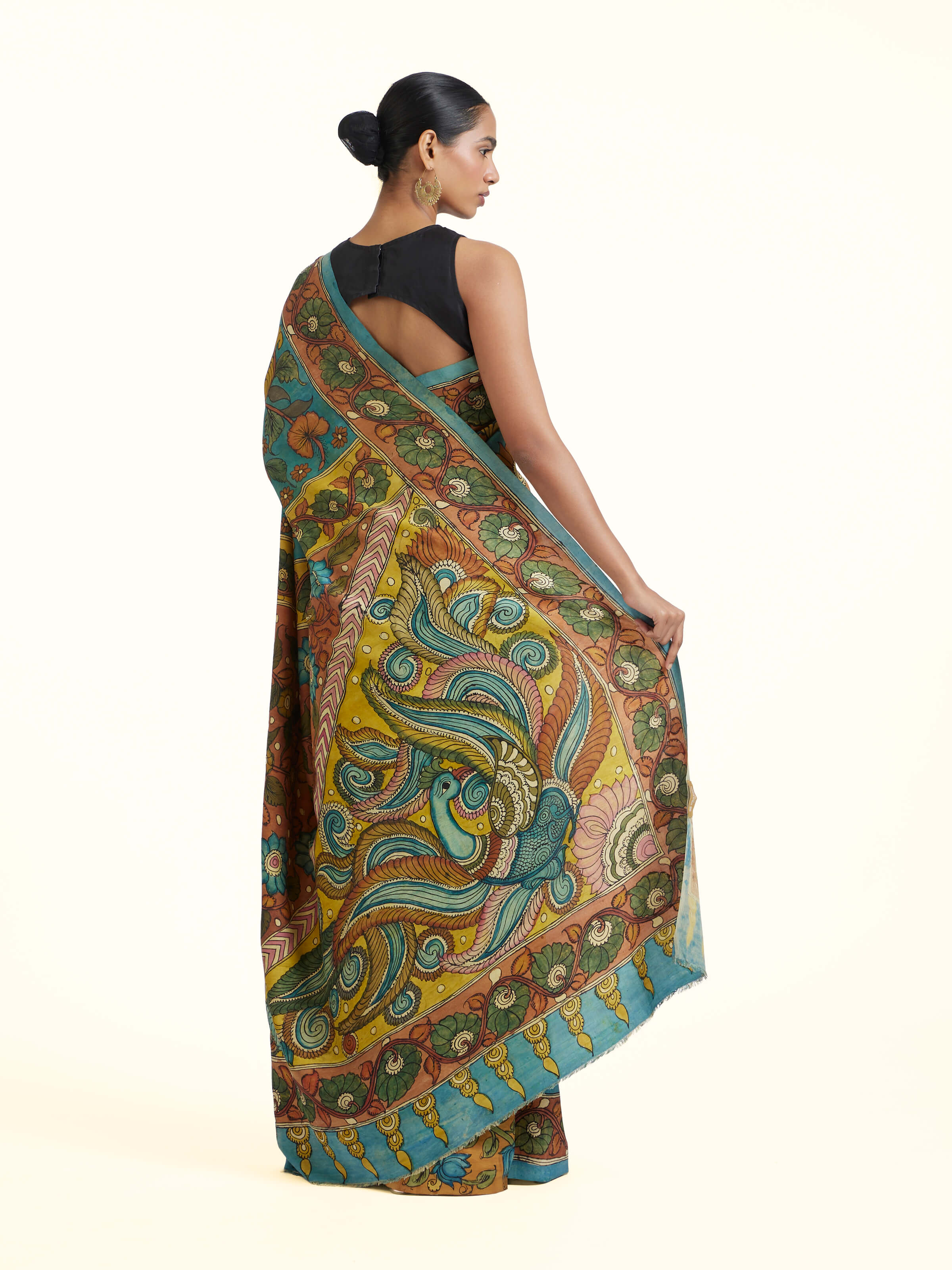 Mulberry Silk Kalamkari Hand Painted Saree