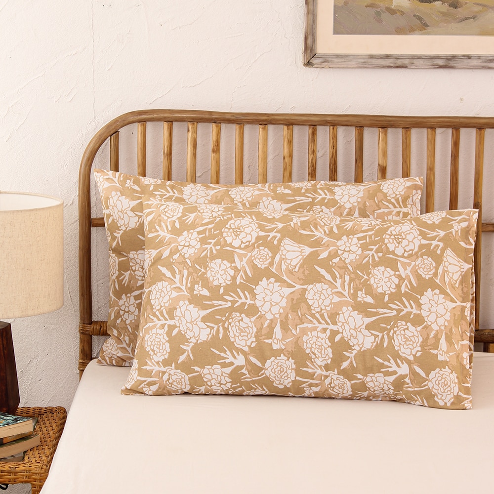 Genda Phool Set Of 2 Pillow Covers with Beige colour - House This