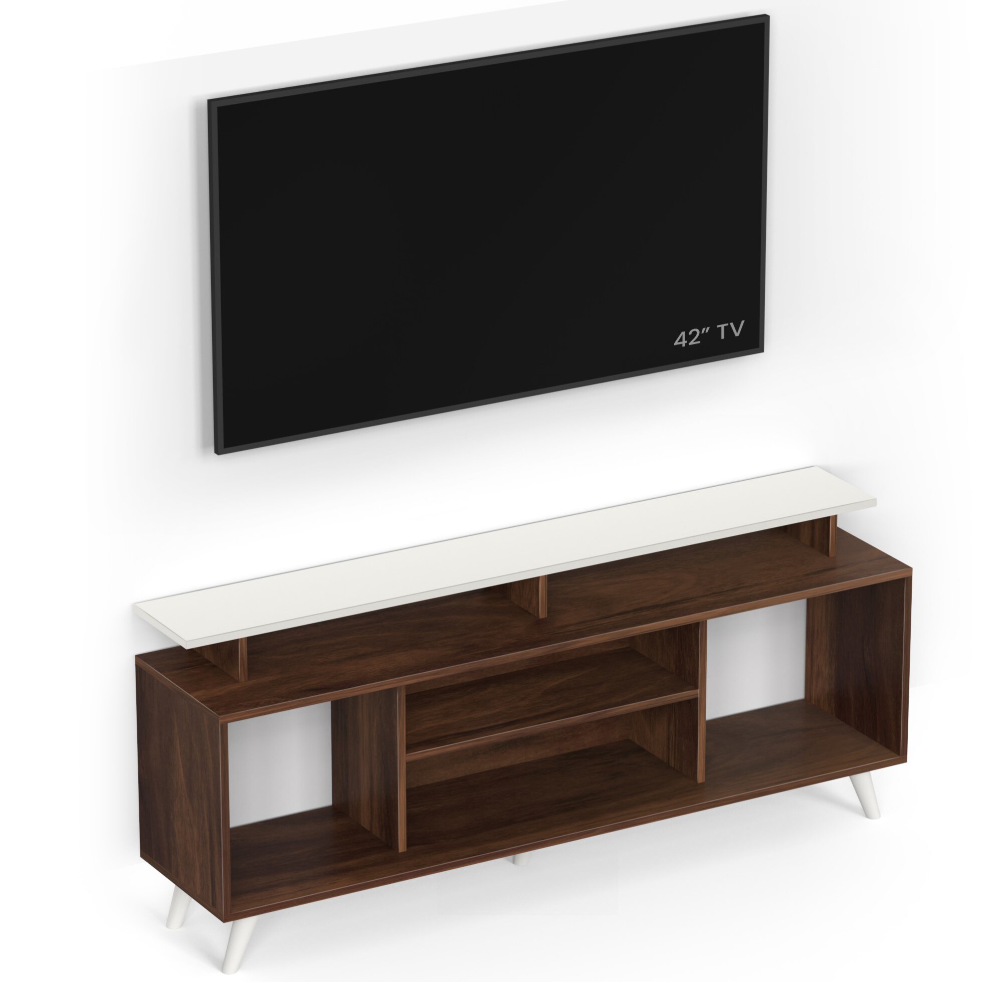 BLUEWUD Skiddo Lite Engineered Wood TV Entertainment Unit Set Top Box Stand/TV Panel Cabinet with Shelves for Books & D�cor Display Unit Bed Living Room Upto 55 Inches - DIY (Brown Maple & White)