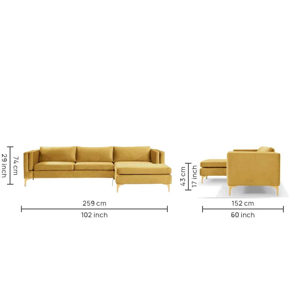 Brezza Sectional Fabric Sofa - Yellow