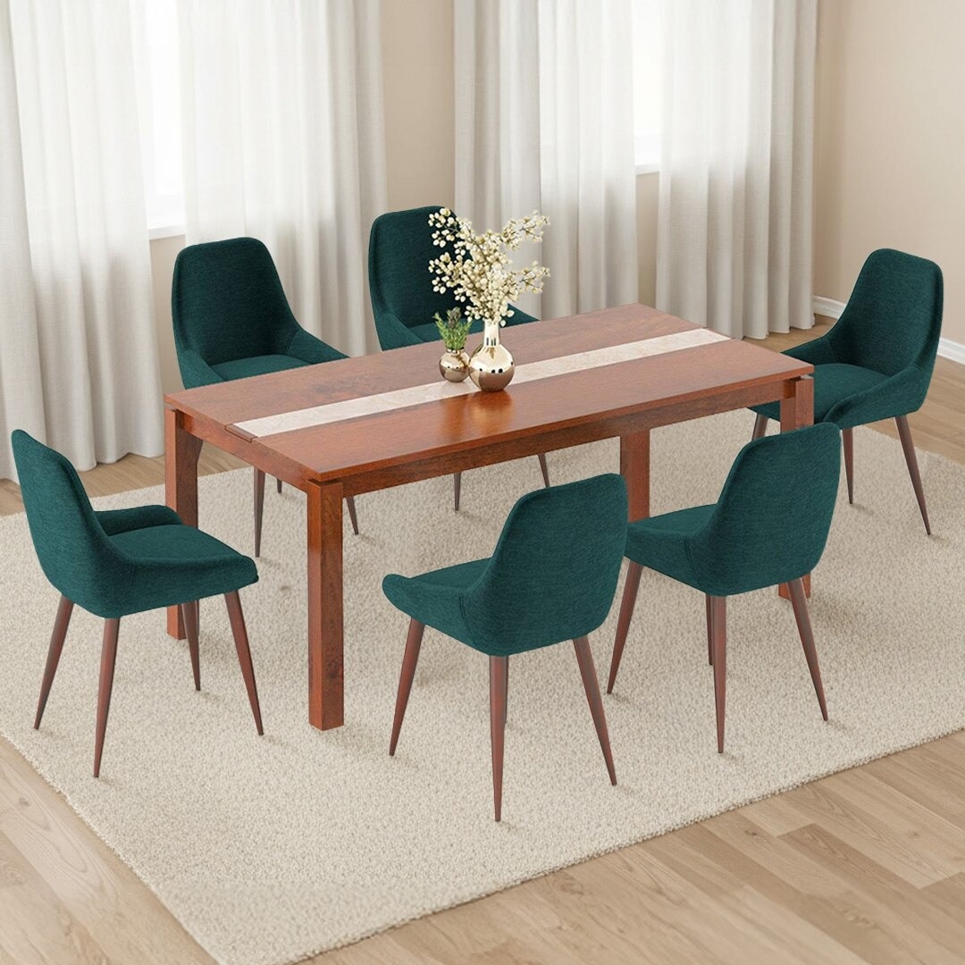 Atlas Crest Solid Wood 6 Seater Dining Table with 6 Rickman Lounge Chair