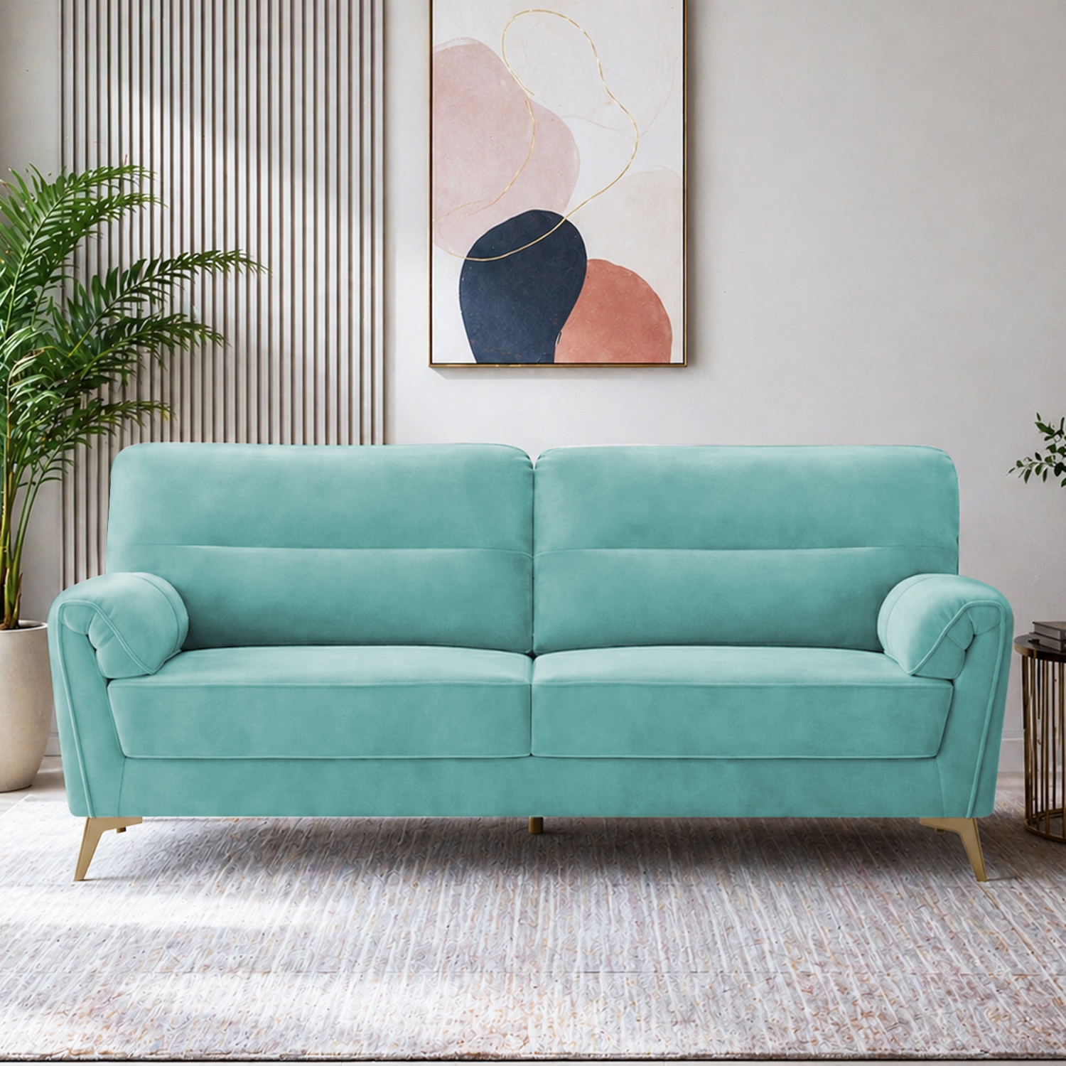Osbert Velvet 3 Seater Sofa in Tourquise Color - Home Lifestylez
