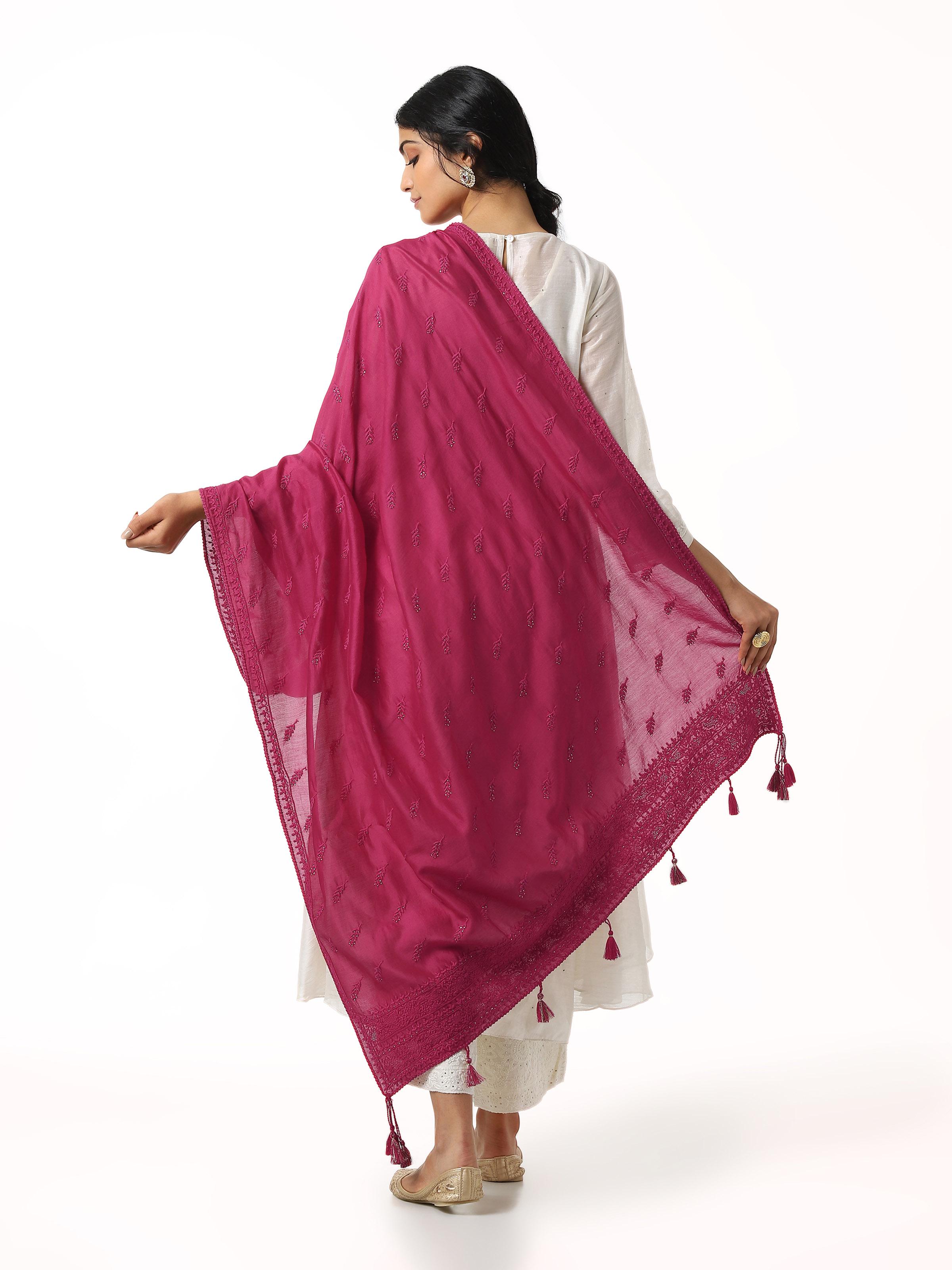 Fuschia Chikankari Handwoven Dupatta