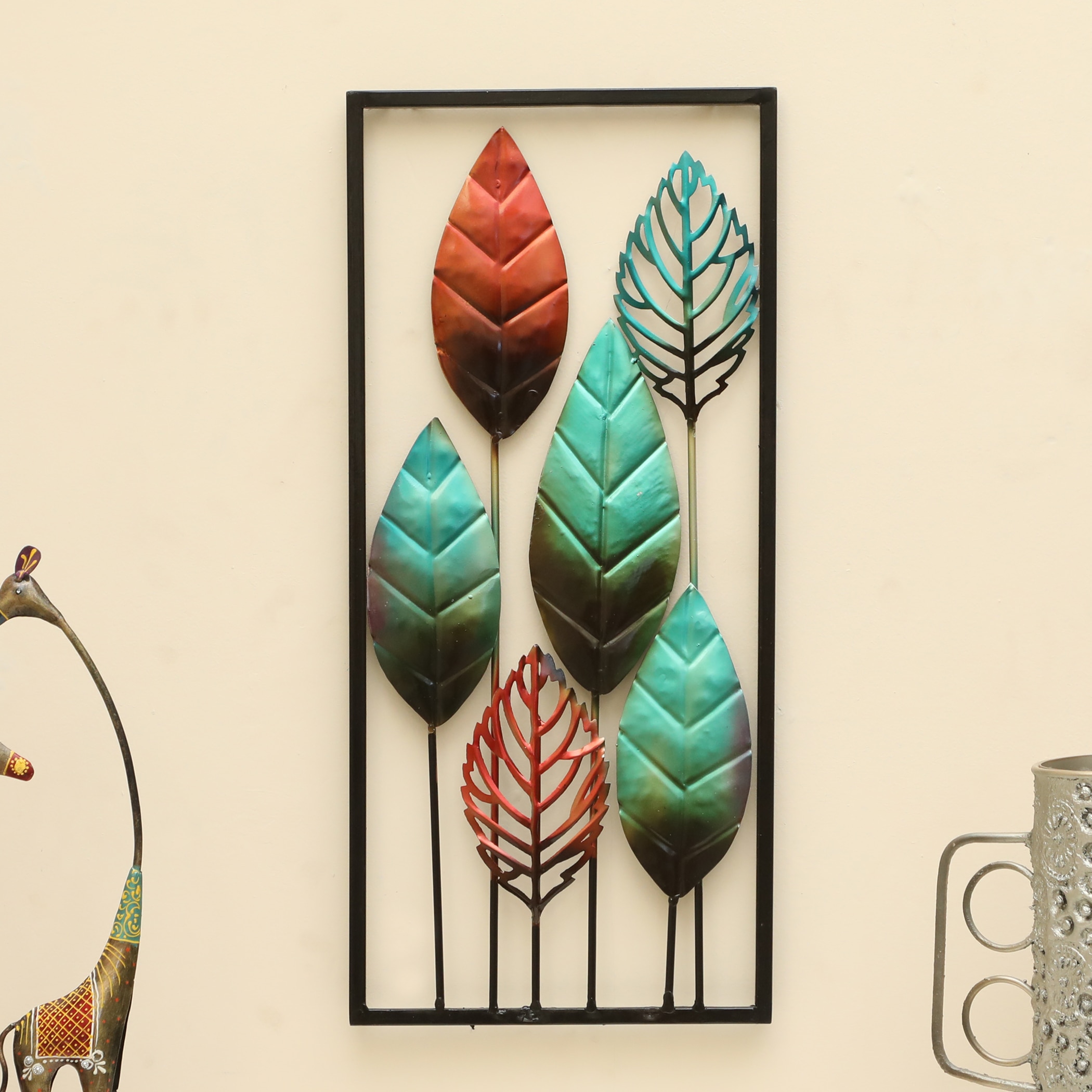 W-Kinjal Abstract Metal Wall Decor in Multicolor Set of 1 - Vedas Exports