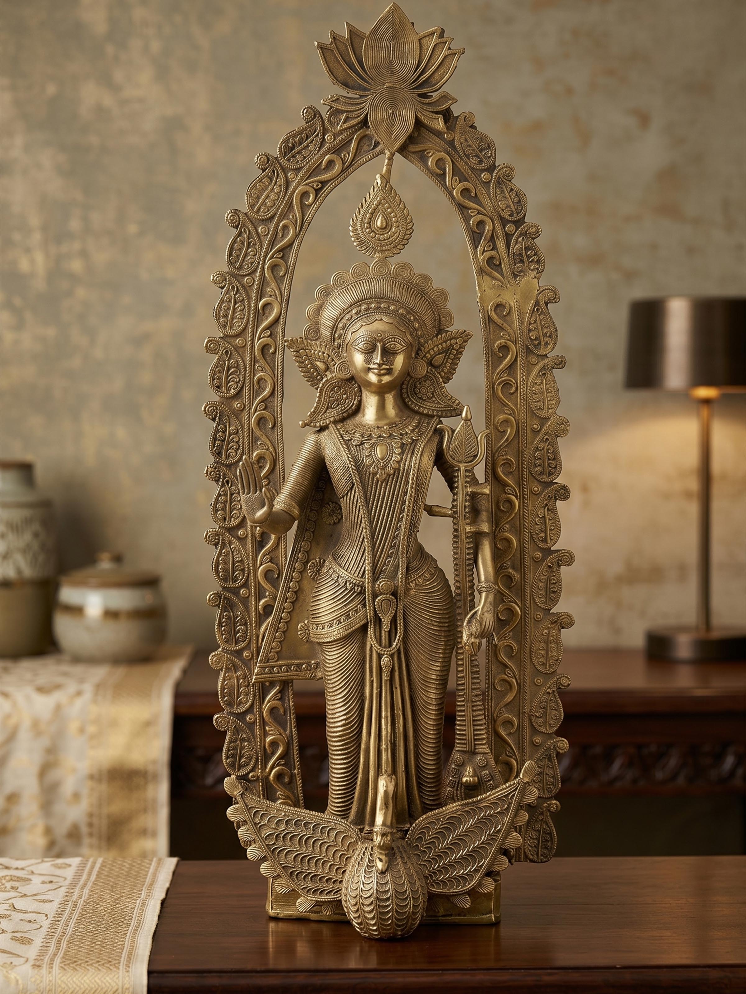 Side view of the Dhokra Saraswathi Brass Idol