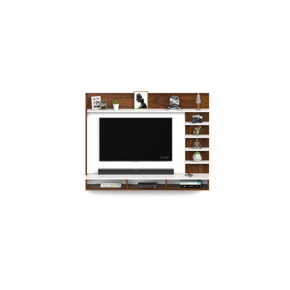 Primax Grande Engineering Wood Wall Mount TV Entertainment Unit Set Top Box Stand/TV Cabinet with Shelves for Books & Décor Display Unit Bed Living Room Upto 42 Inches (Brown Maple & White)