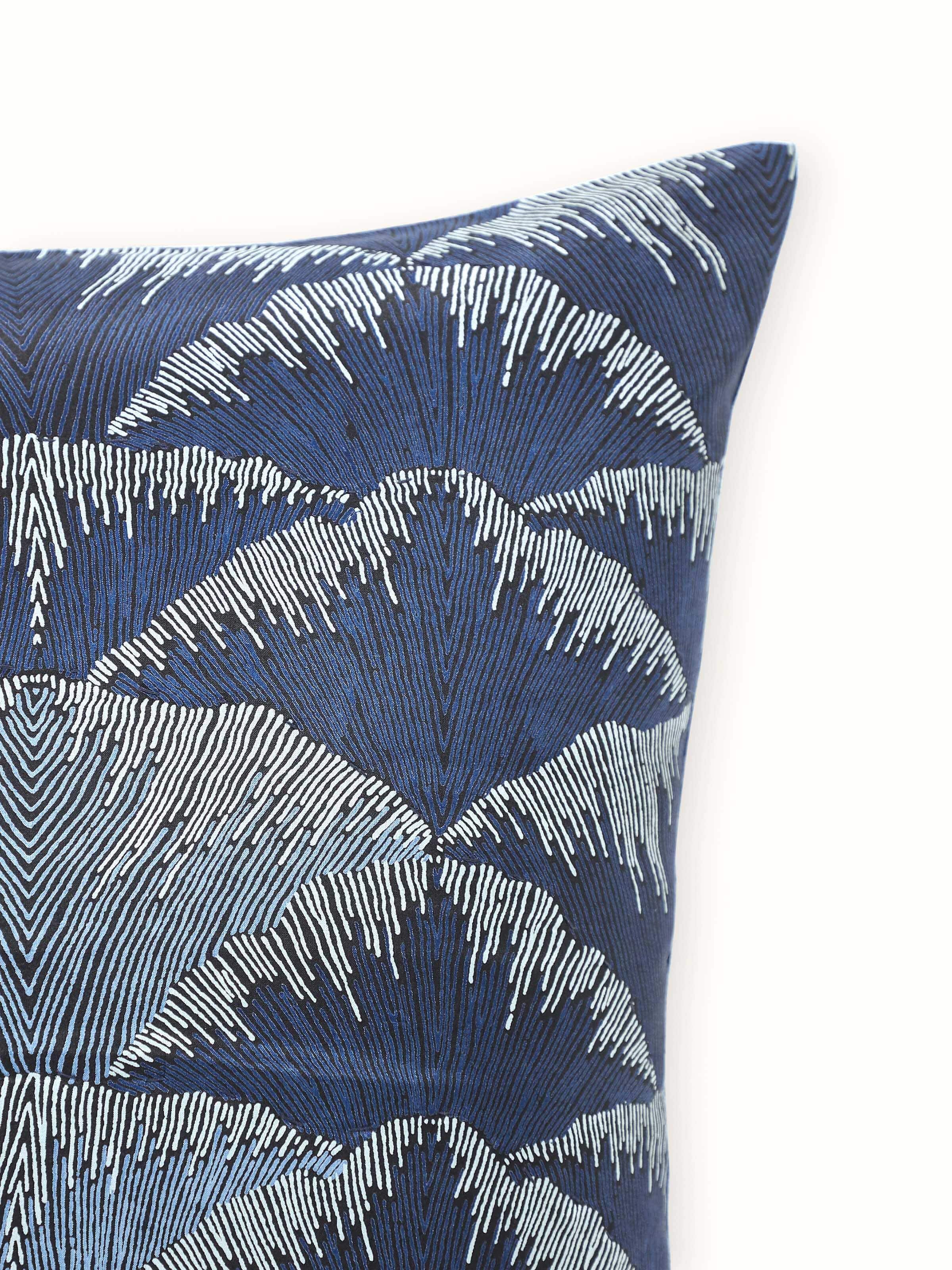 Parvat Indigo Ombre Silk Sanganeri Hand Block Printed Cushion Cover