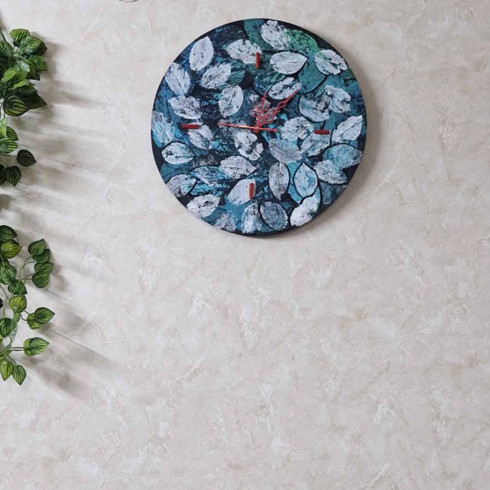 Penland Black Blue Colour Engineered Wood Wall Clock with handpainted leaves bFashions