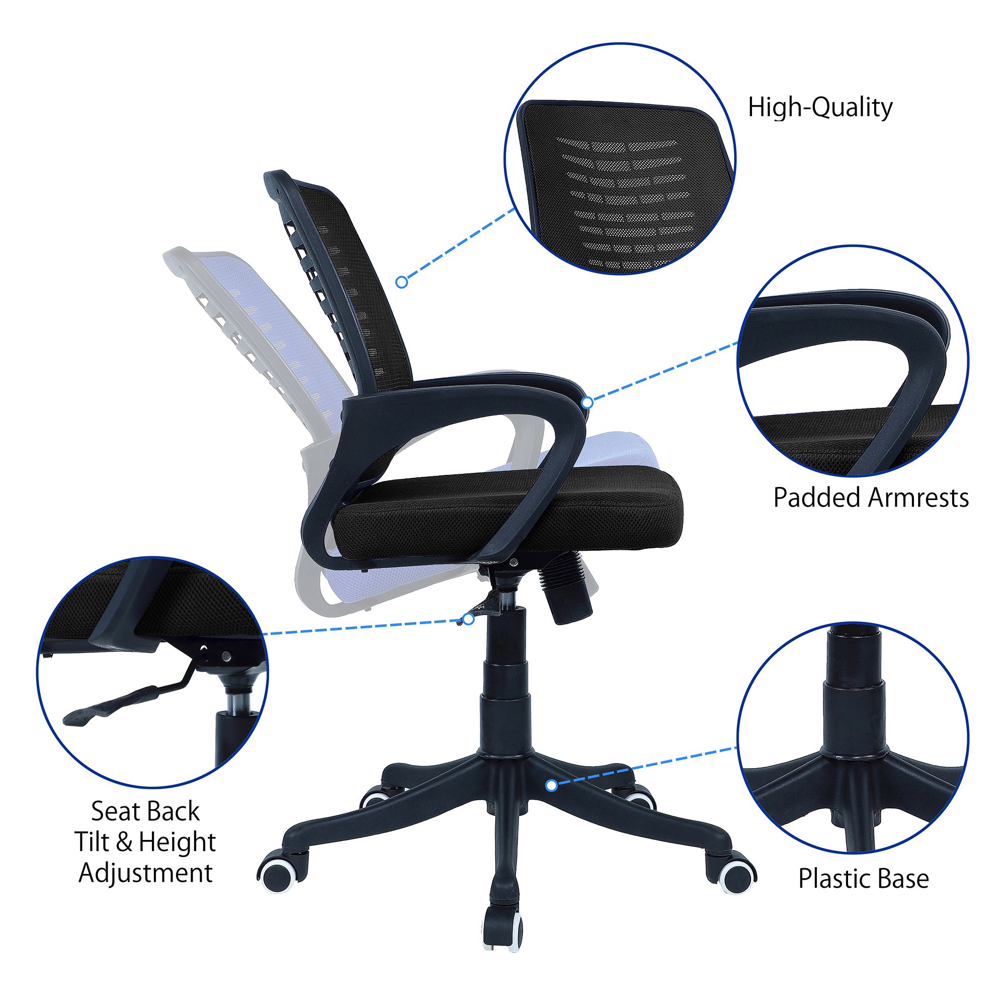 Diicea Mid Back Ergonomic Chair in Black Colour