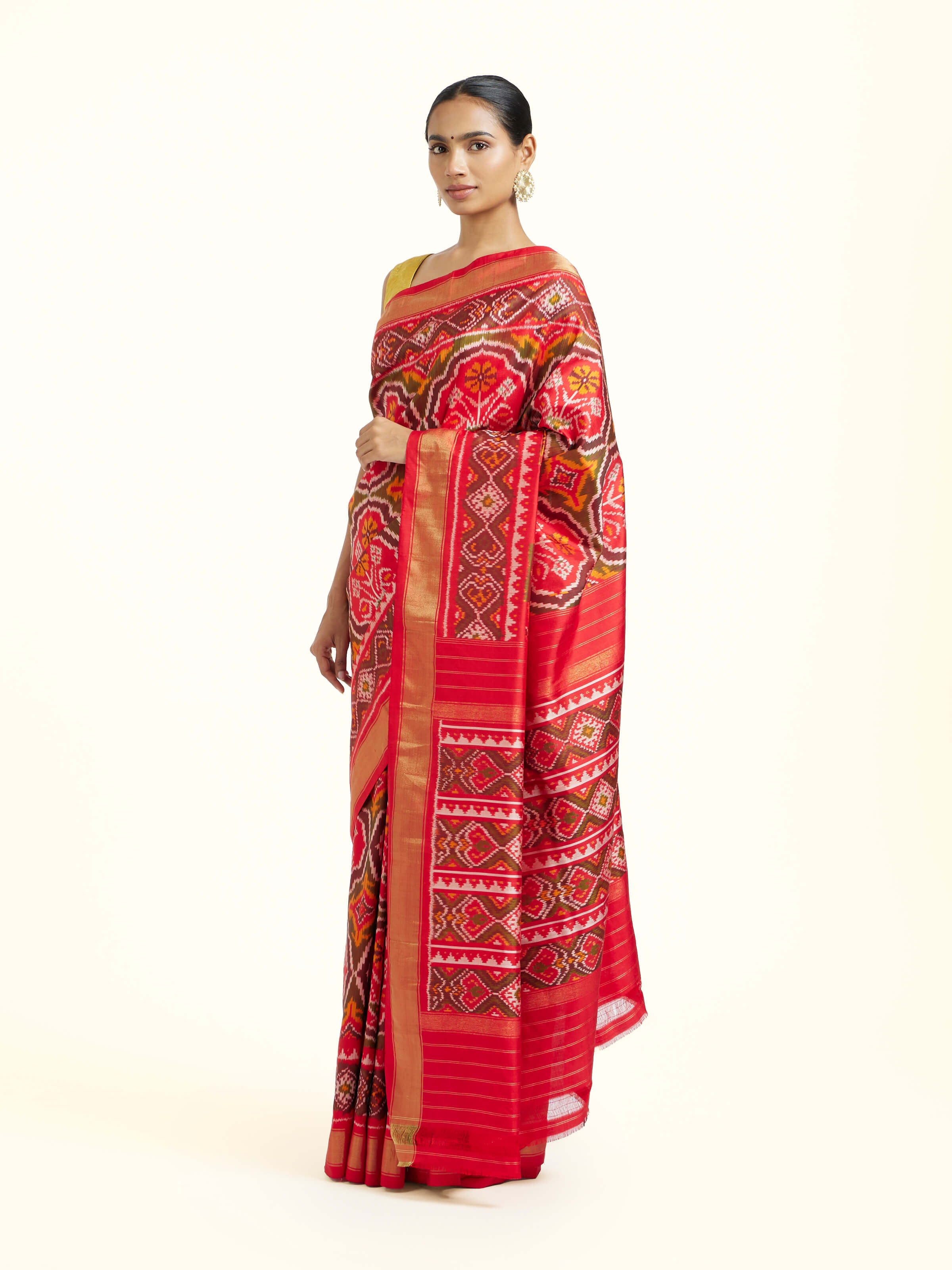 Red Mulberry Silk Pochampally Ikat Handloom Saree
