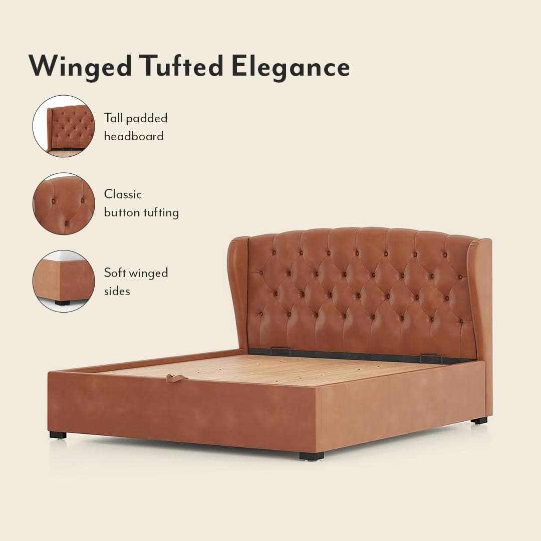 Holmebrook Upholstered Storage Bed In Hydraulic in King Size with Tan Leatherette Colour