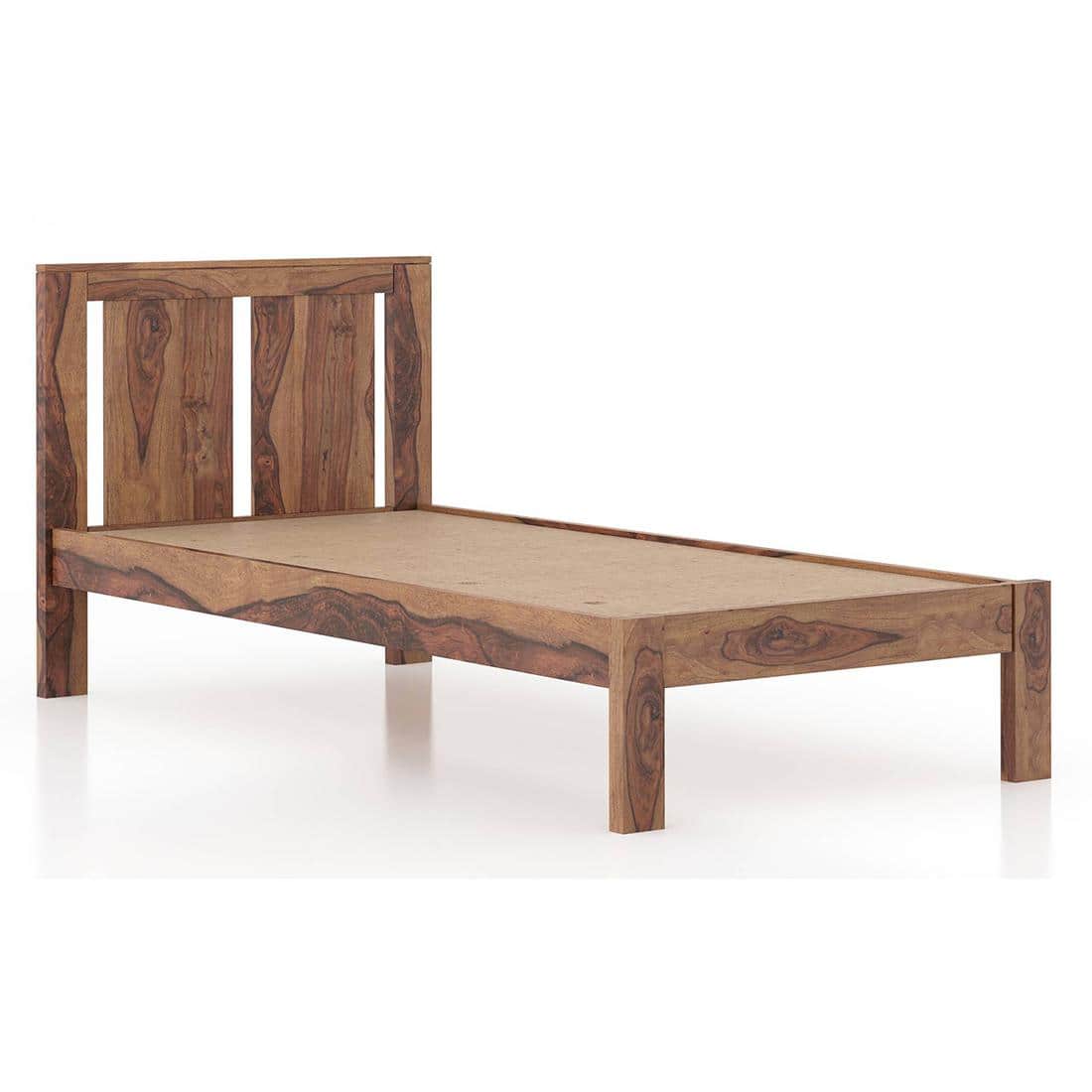 Durban Solid Wood Single Size Non Storage Bed In Teak Finish