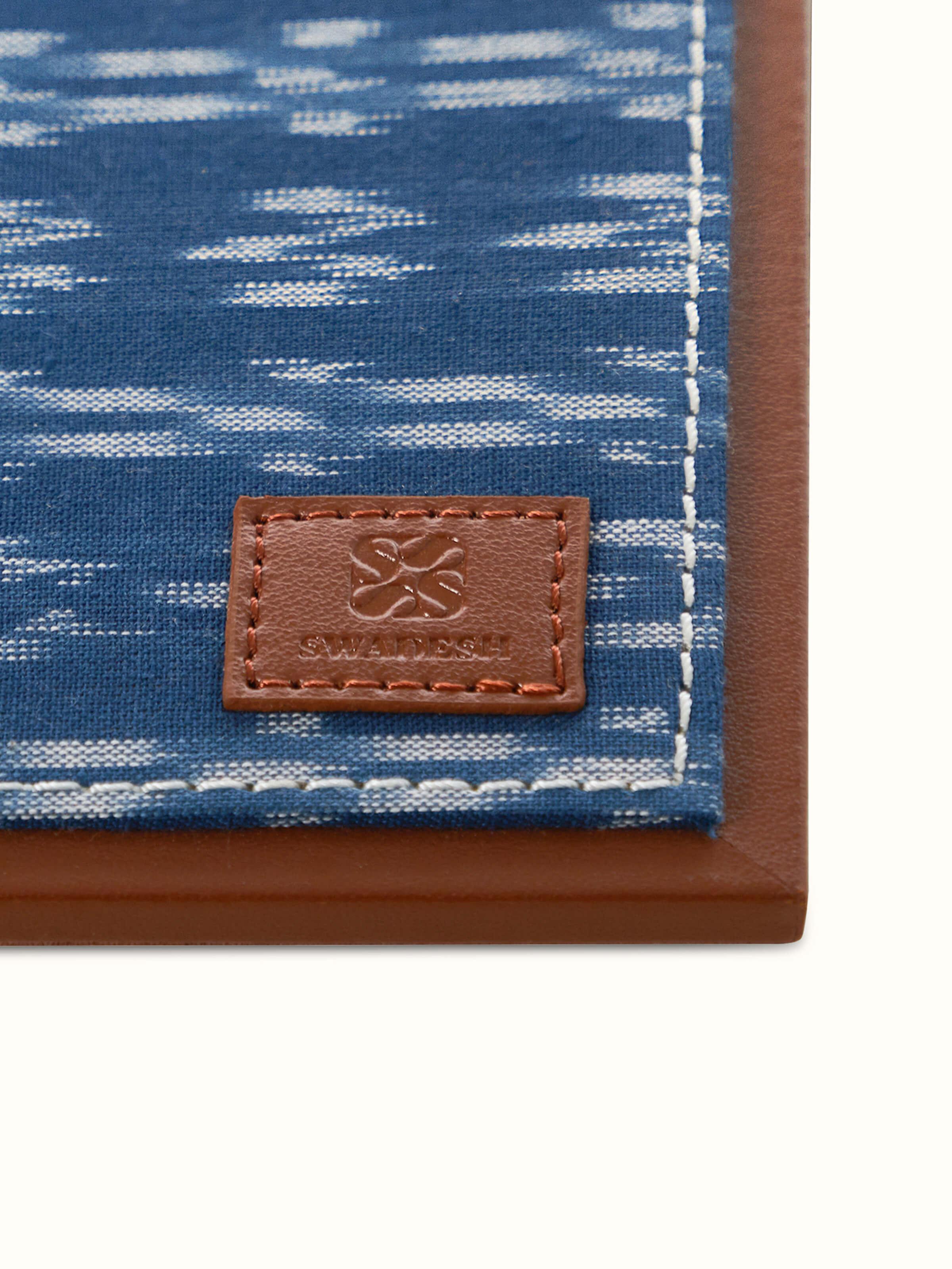 Angled view of Leather Mousepad Blue, capturing the fine leather finish and premium craftsmanship.