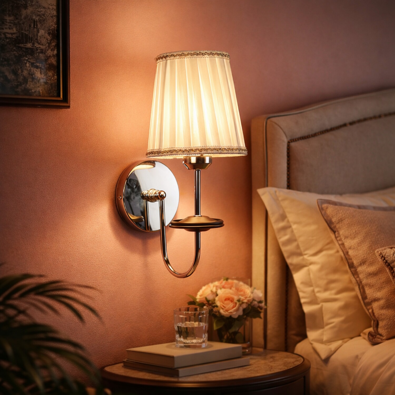 Eliante Cloth Shade Wall Lights Mild Steel & Fabric Material Silver, Chrome & White Finish - Eliante